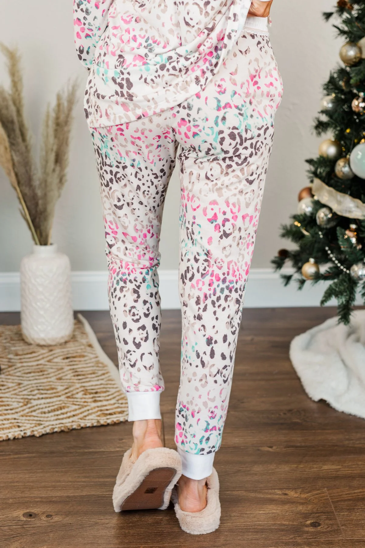 Living It Up Leopard Lounge Joggers- Cream & Multi-Color - Image 7