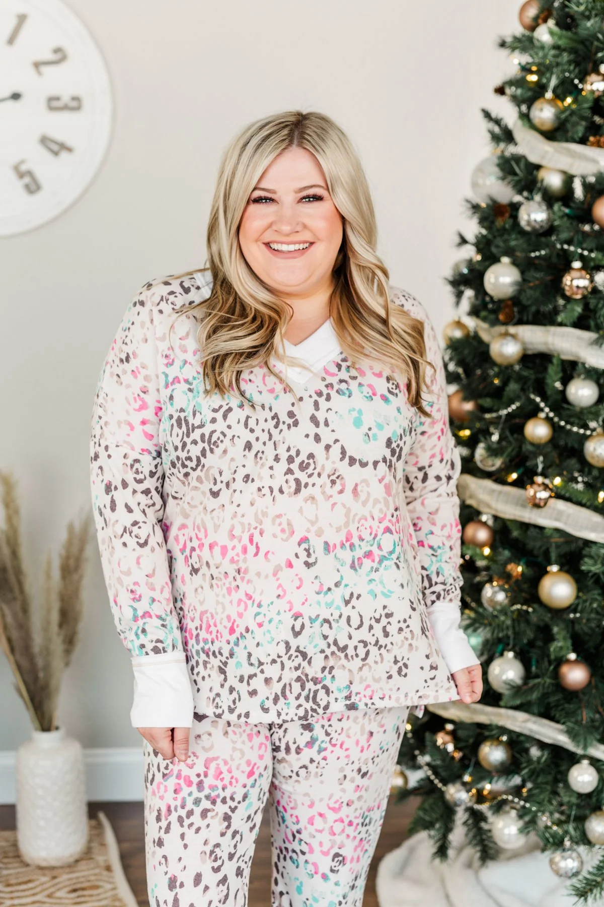 Living It Up Long Sleeve Lounge Top- Cream & Multi-Color - Image 2