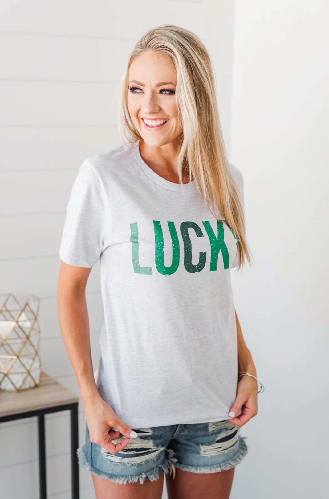 Living Lucky Graphic Tee- Light Heather Grey - Image 2