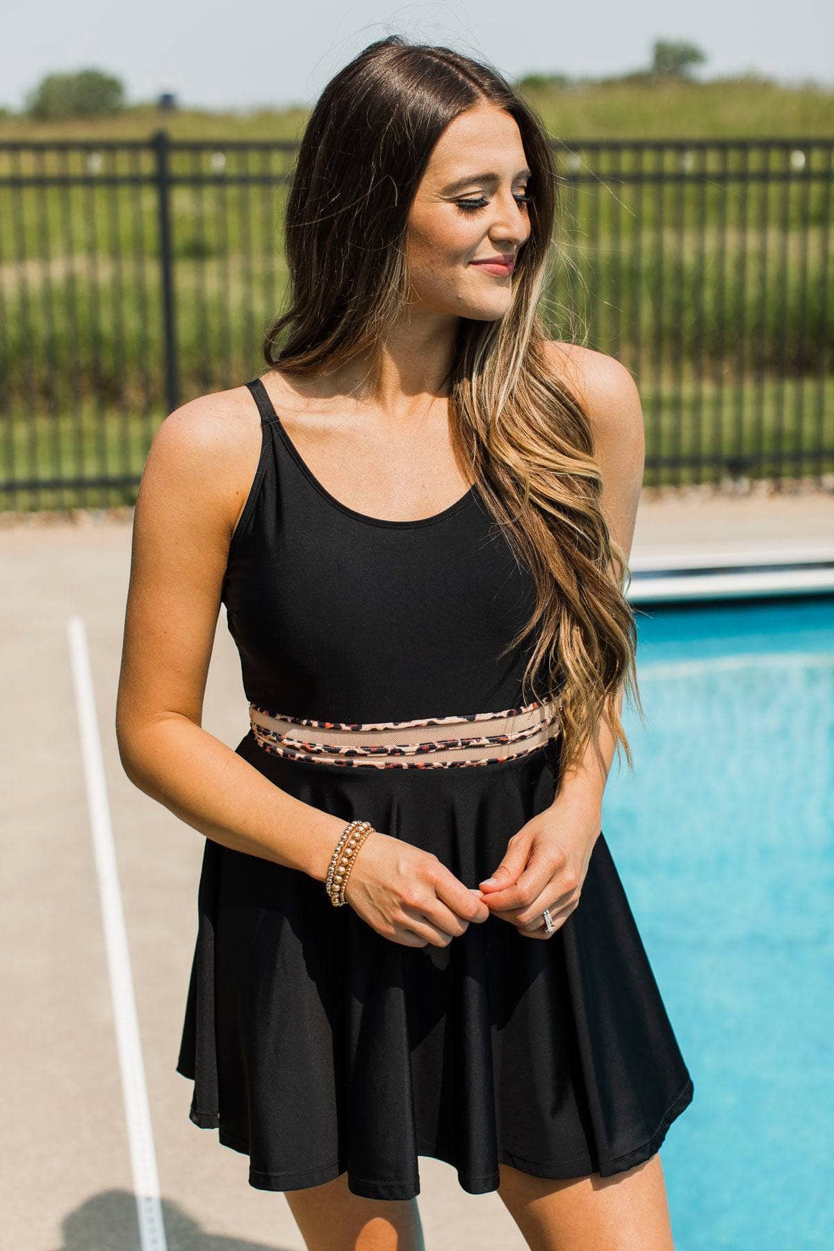 Living On Sunshine Swim Dress- Black & Leopard