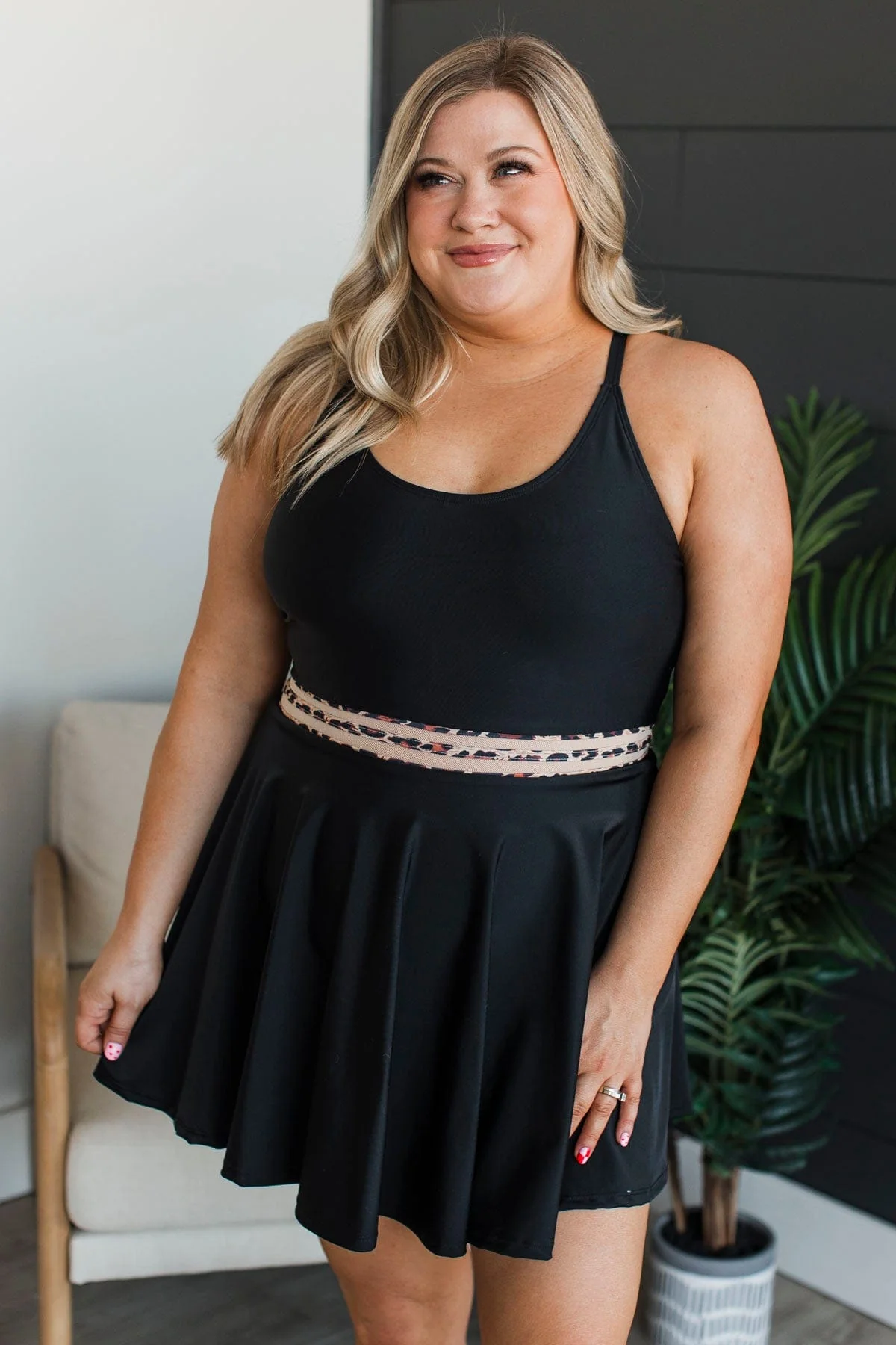 Living On Sunshine Swim Dress- Black & Leopard - Image 2