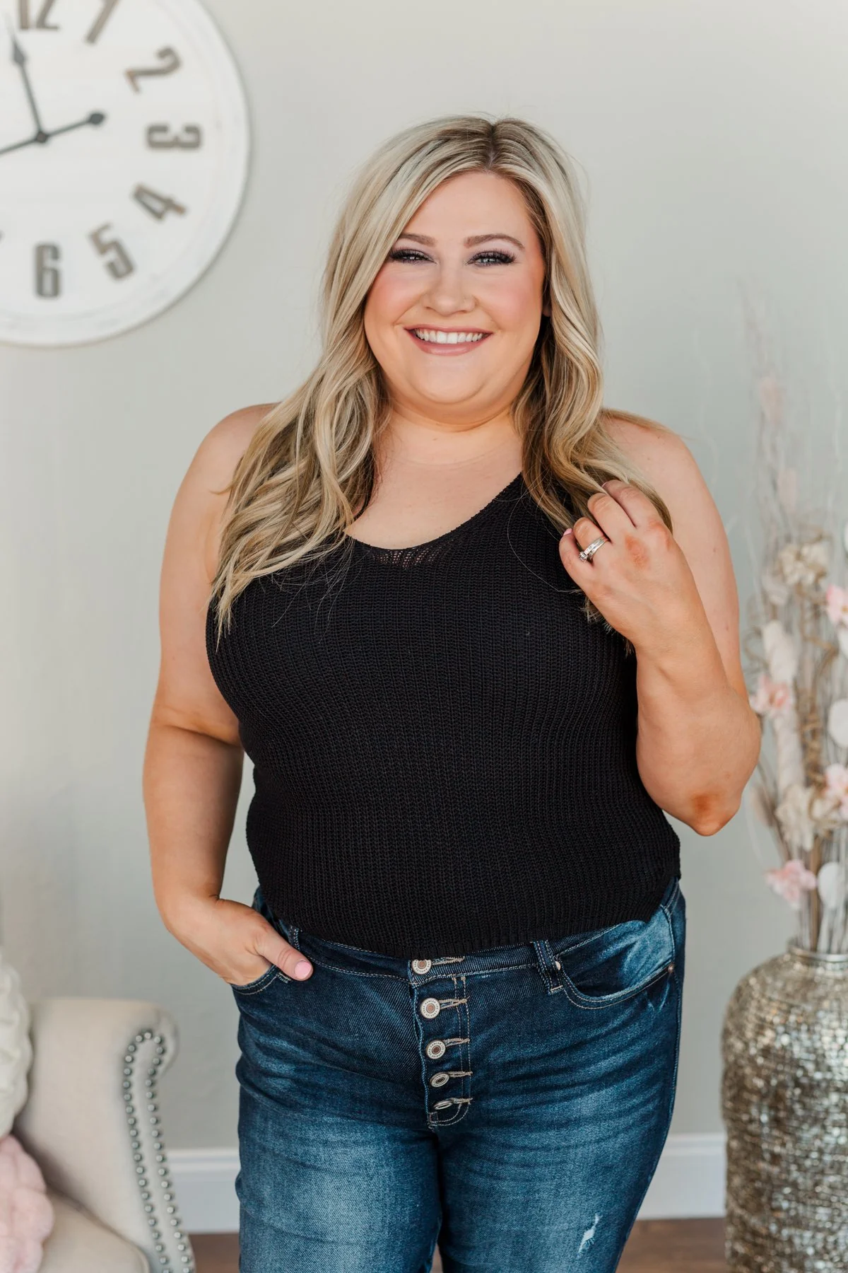 Living Our Love Story Knit Tank Top- Black - Image 2