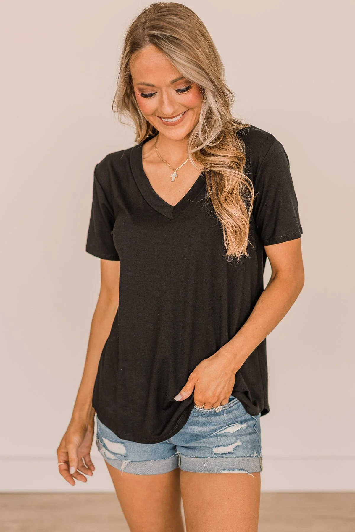 Living Simple V-Neck Top- Black - Image 2