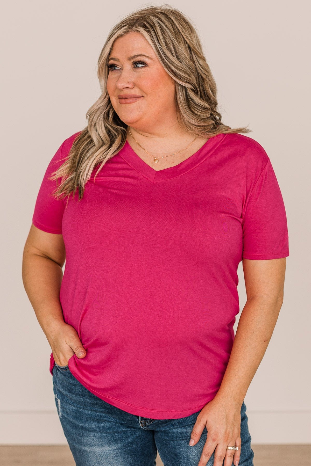 Living Simple V-Neck Top- Fuchsia - Image 2
