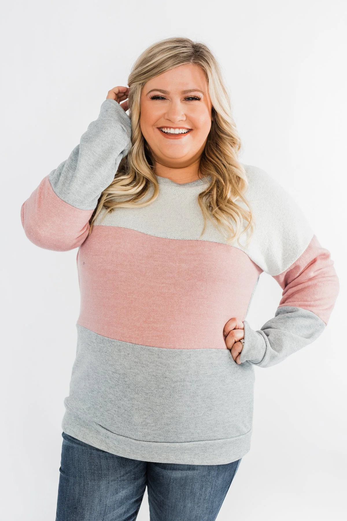 Living The Dream Color Block Top- Dusty Pink & Grey - Image 7
