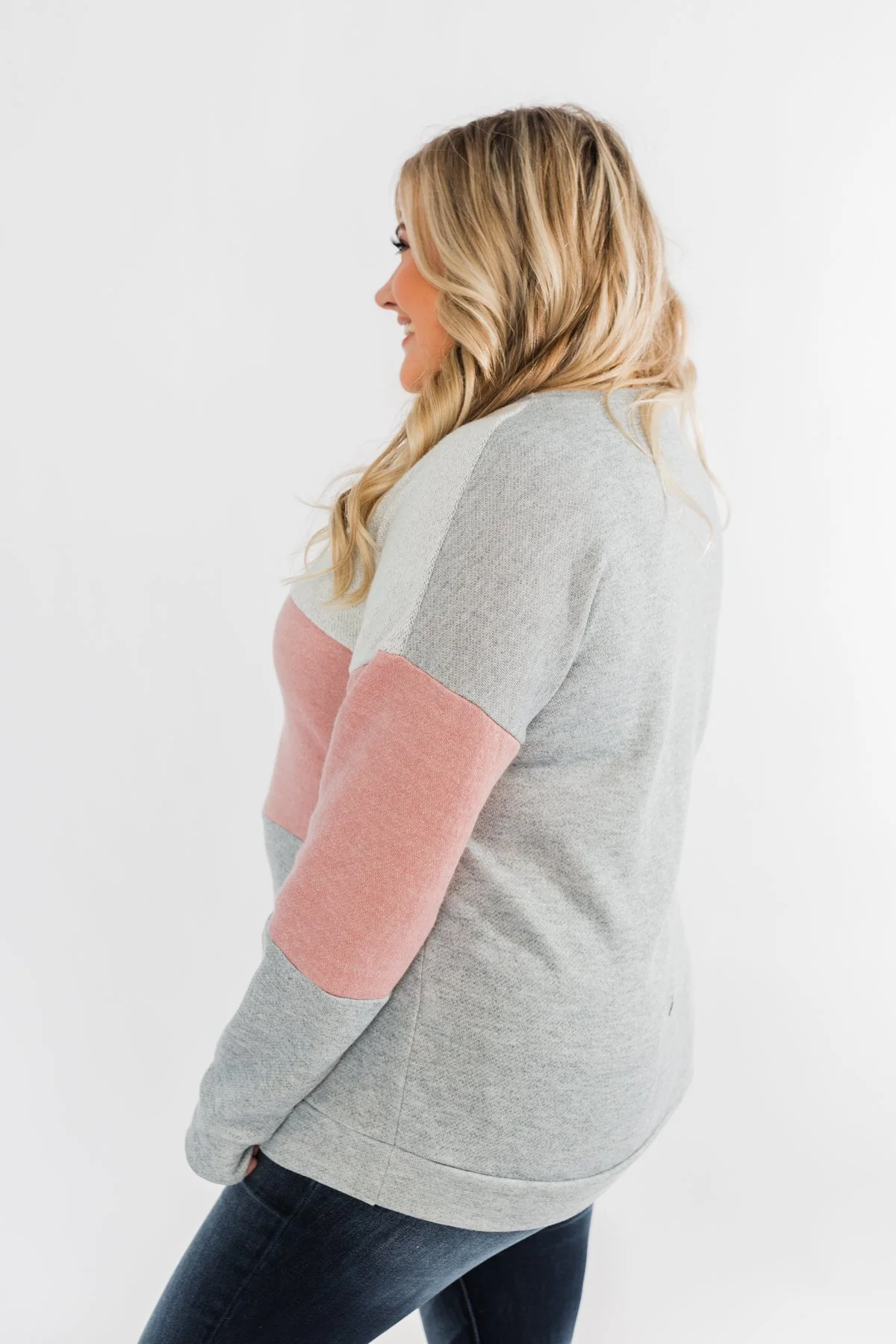 Living The Dream Color Block Top- Dusty Pink & Grey - Image 9