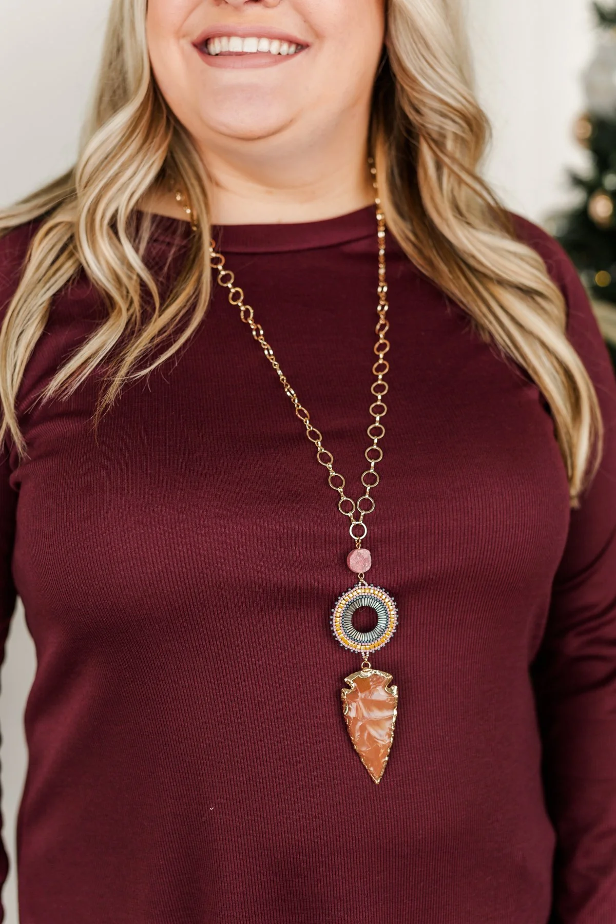 Long Arrowhead Pendant Gold Necklace- Purple - Image 2