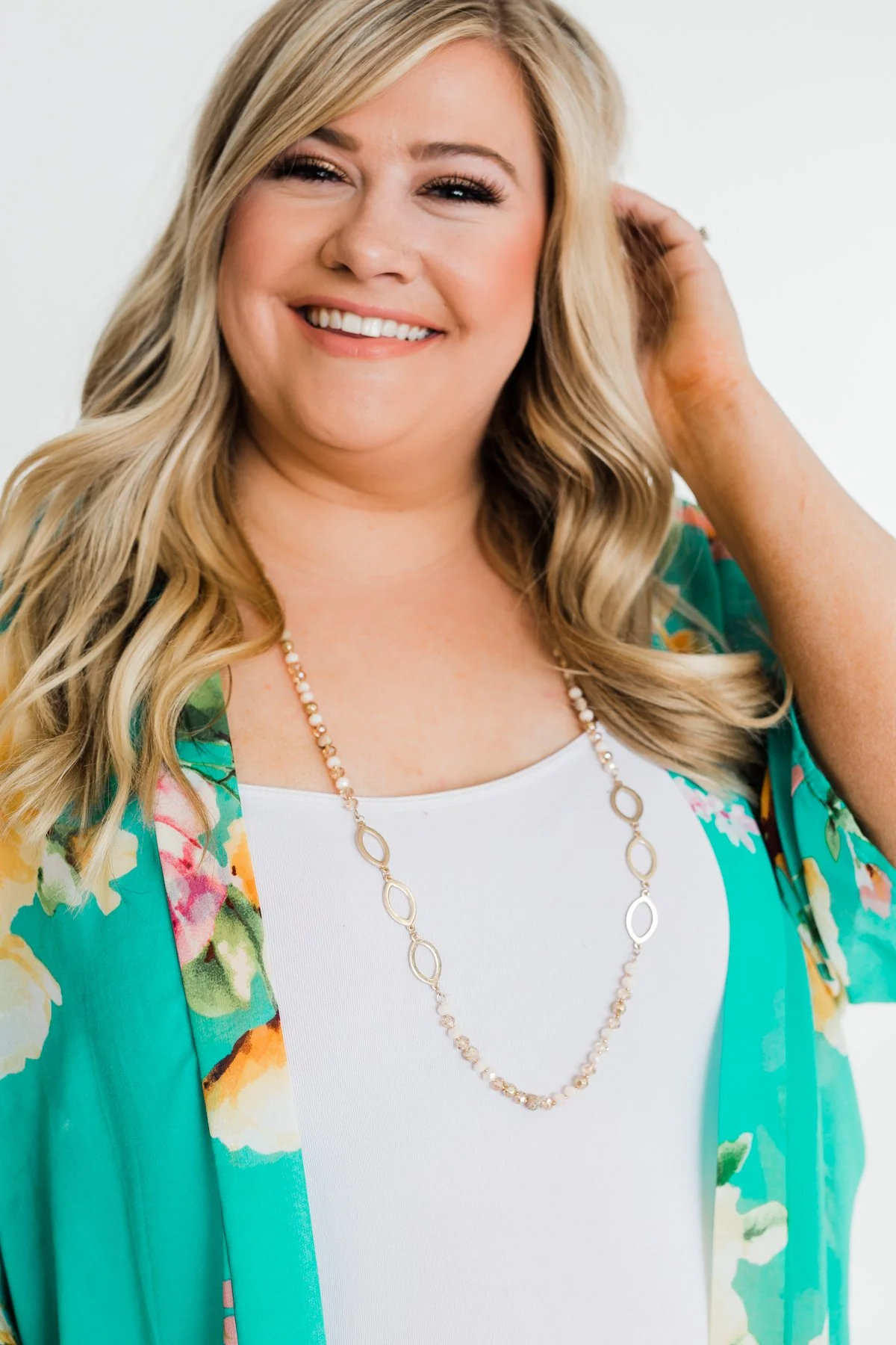 Long Beaded Gold Accent Necklace