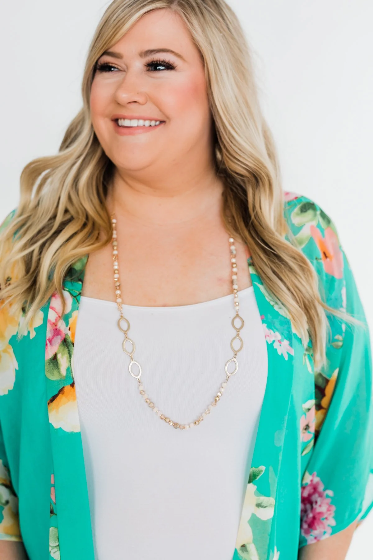 Long Beaded Gold Accent Necklace - Image 2