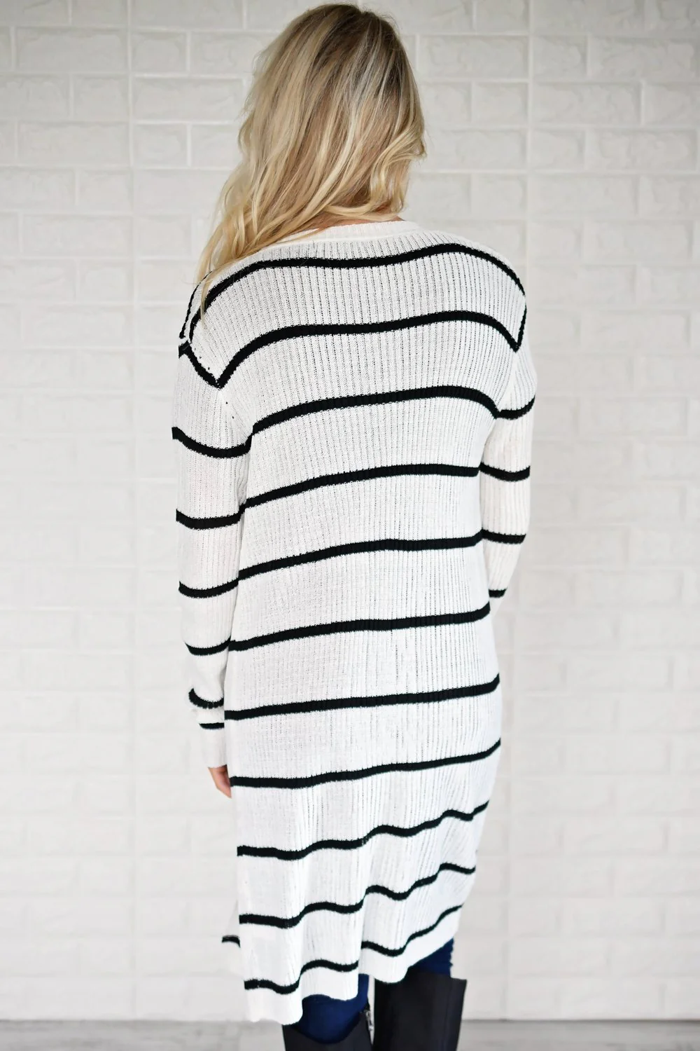 Long Black and White Striped Cardigan - Image 5