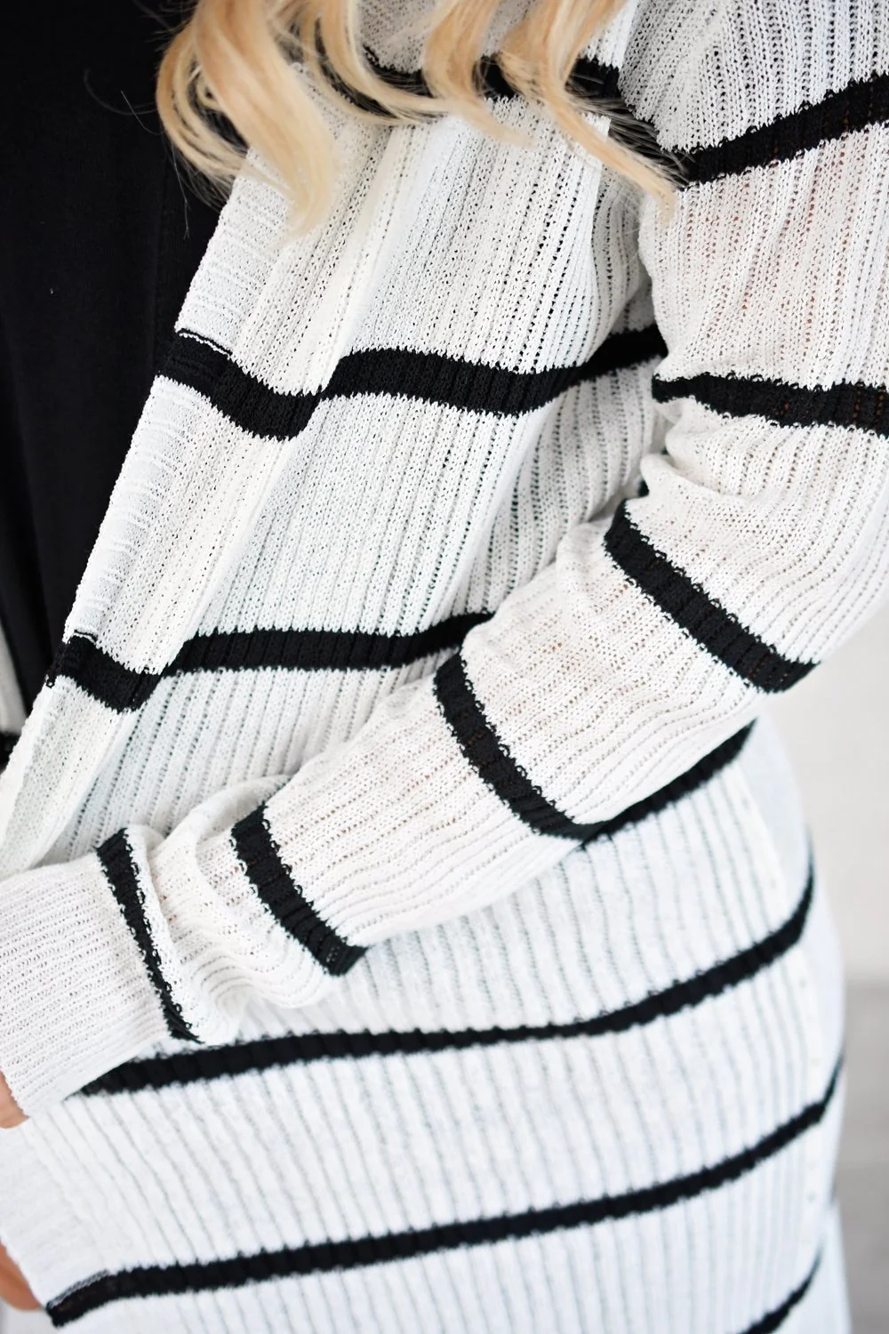 Long Black and White Striped Cardigan - Image 6