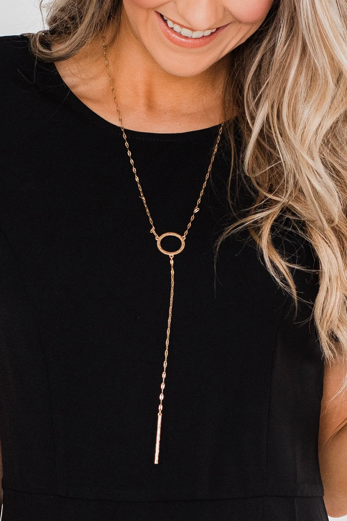 Long Circle & Bar Necklace- Gold - Image 2