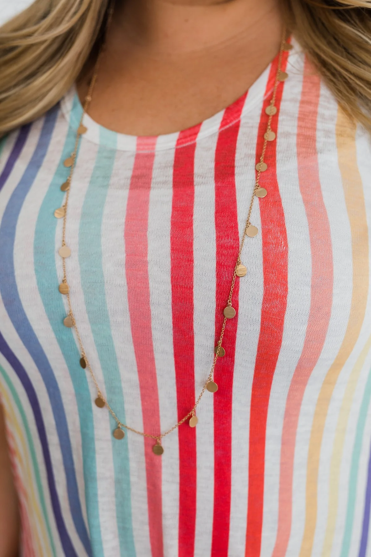 Long Circle Charm Necklace- Gold - Image 4