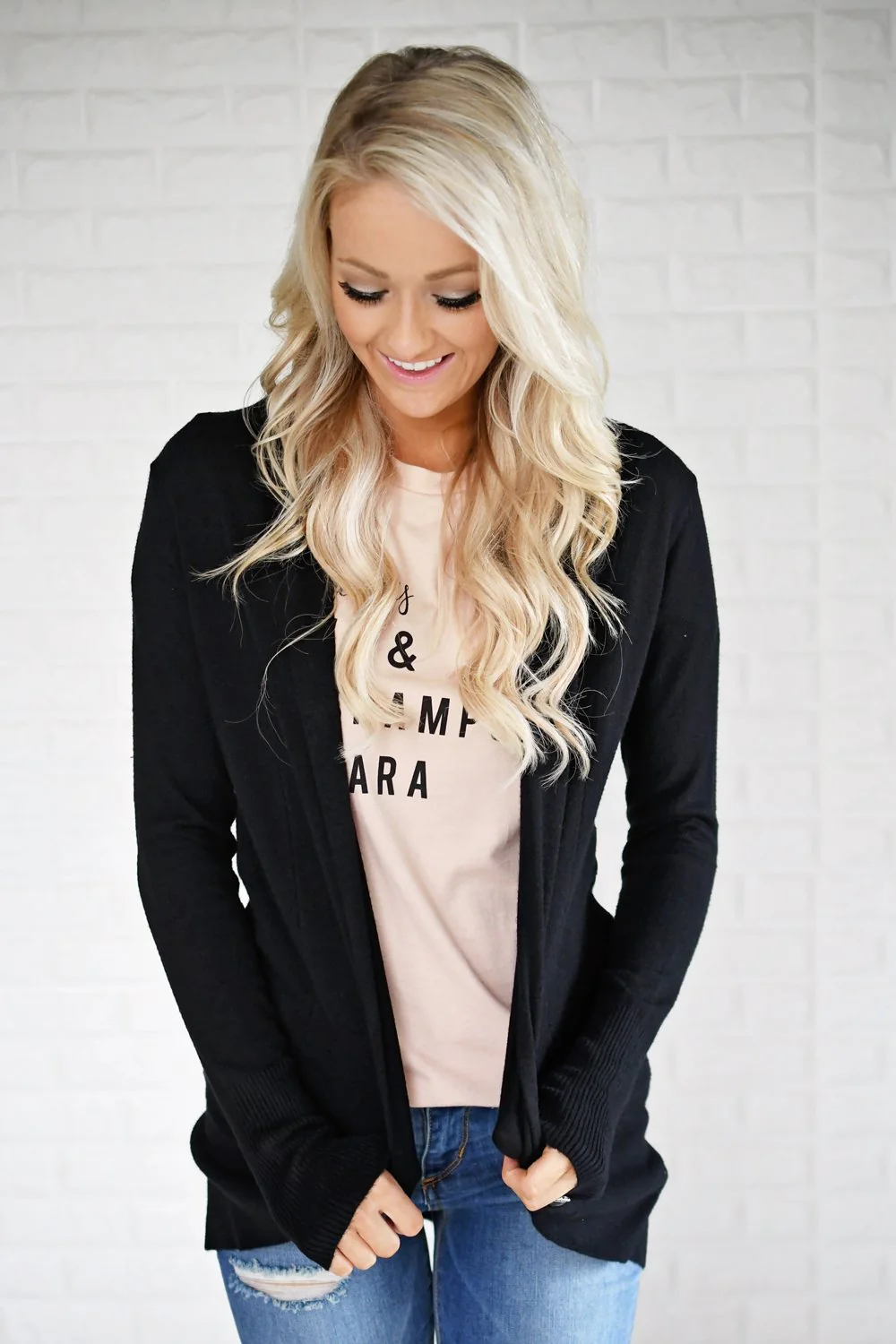 Long Sleeve Black Drape Cardigan - Image 2