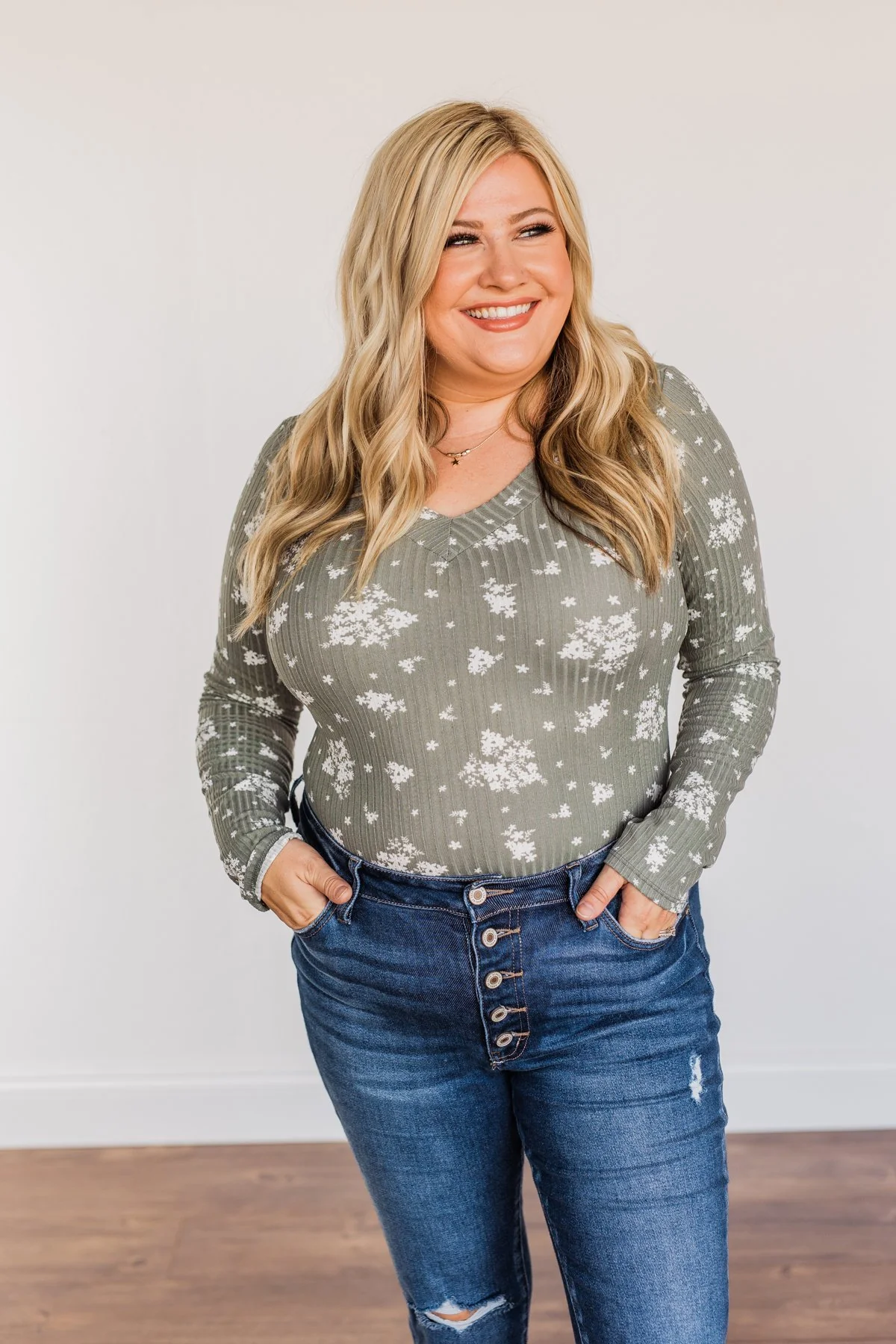 Filled With Thanks Long Sleeve Bodysuit- Sage - Image 2
