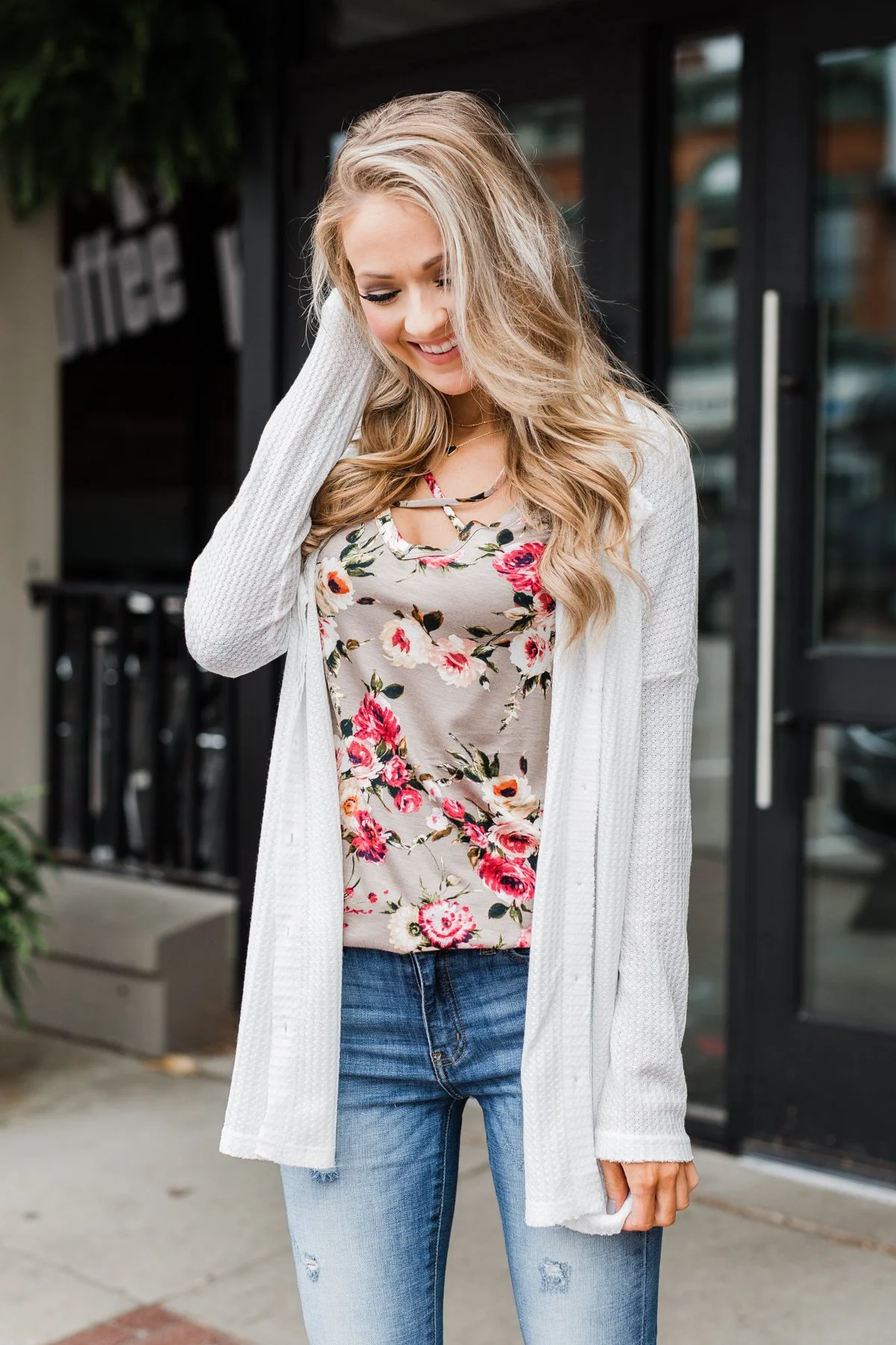 Long Sleeve Button-Up Thermal Top- White - Image 2
