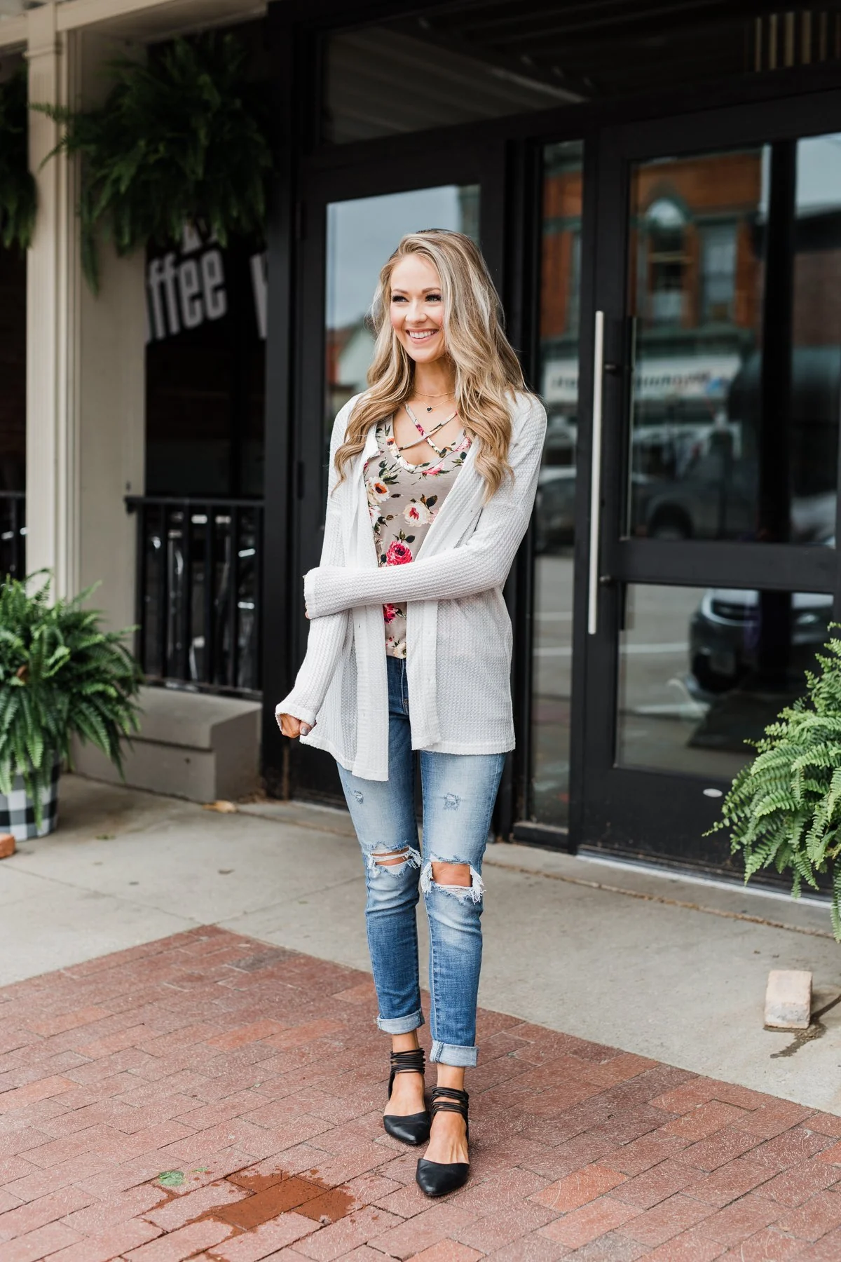 Long Sleeve Button-Up Thermal Top- White - Image 5