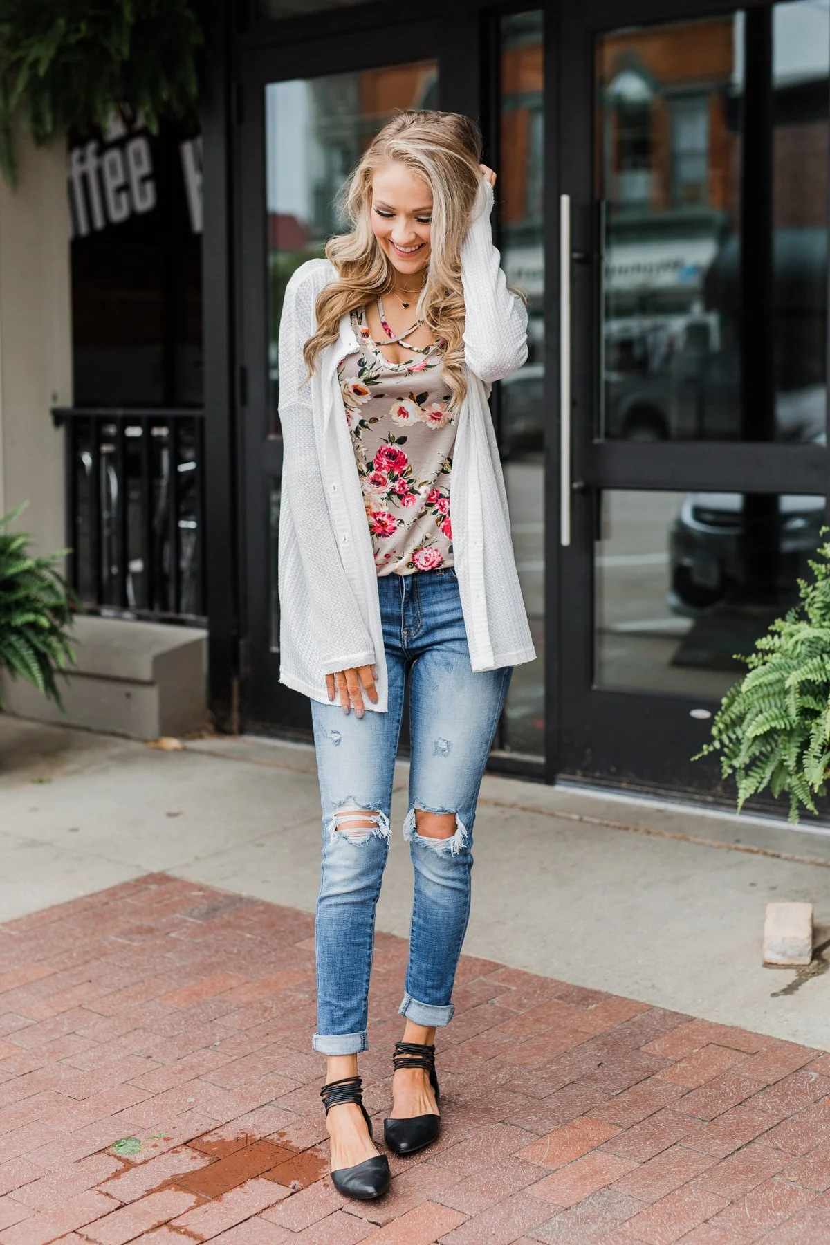 Long Sleeve Button-Up Thermal Top- White - Image 6