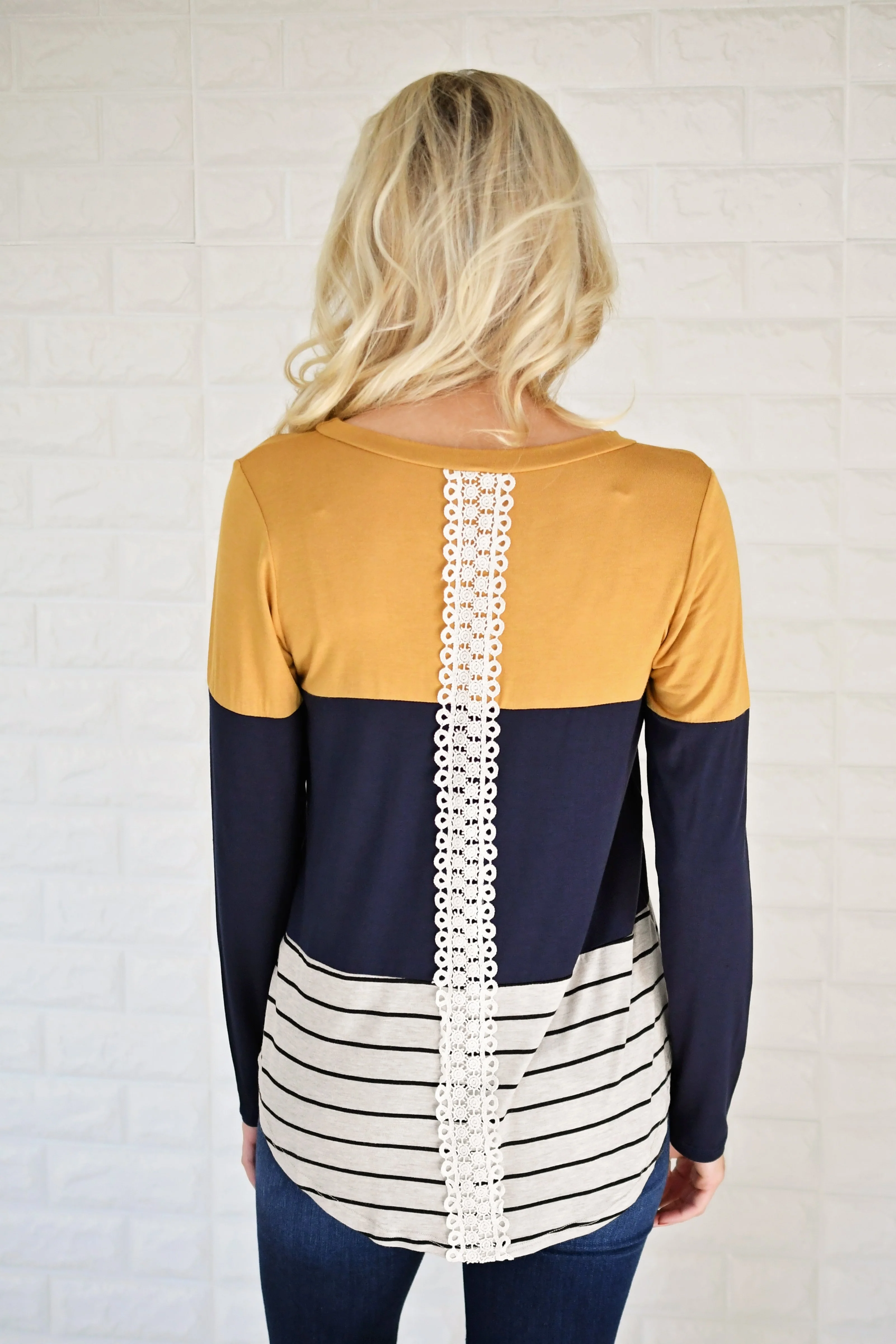 Long Sleeve Colorblock Top ~ Mustard & Navy - Image 6