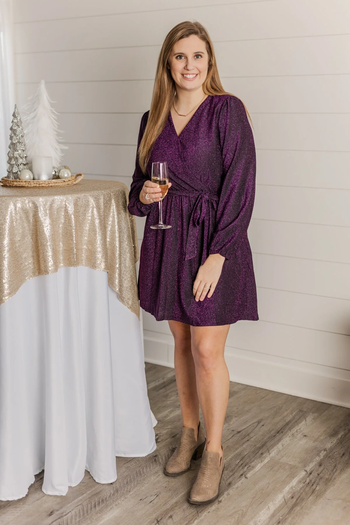One Last Dance Long Sleeve Dress- Magenta - Image 4