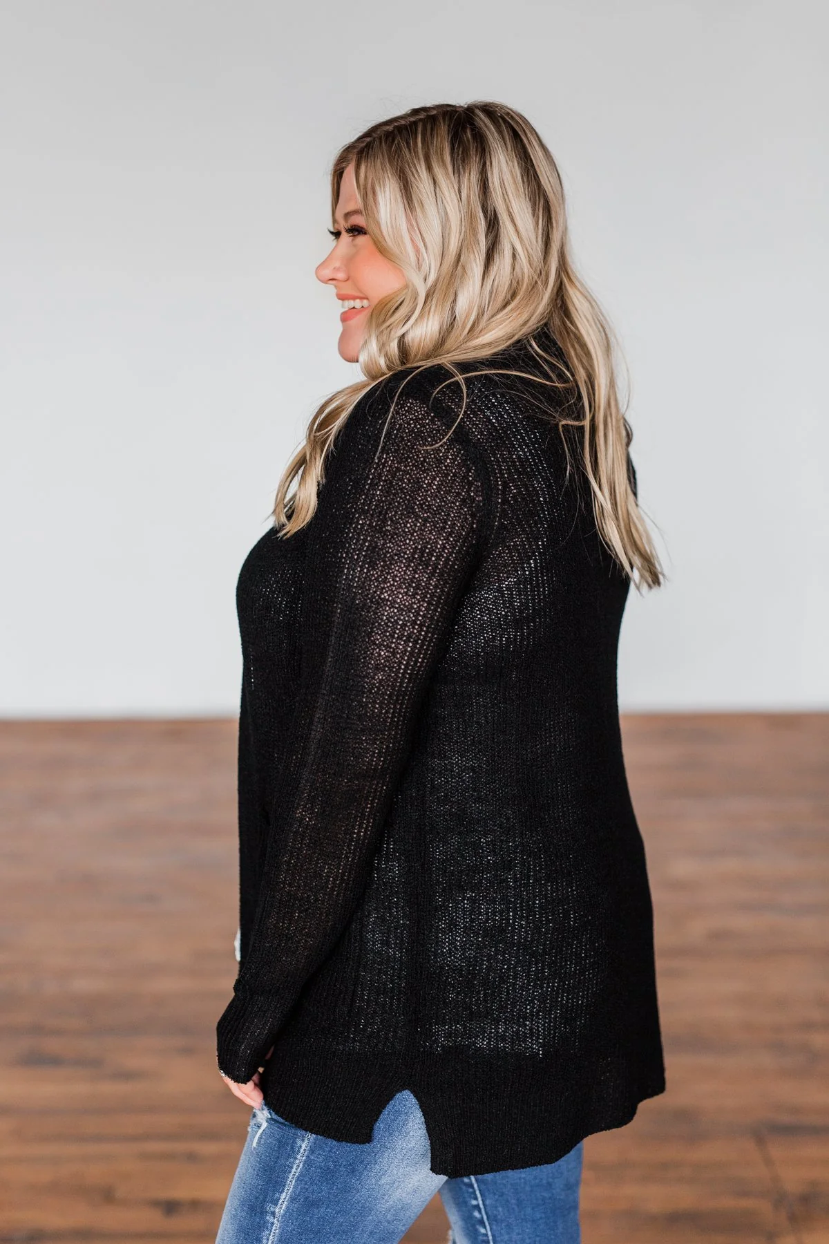 Long Sleeve Knit Cardigan- Black - Image 10