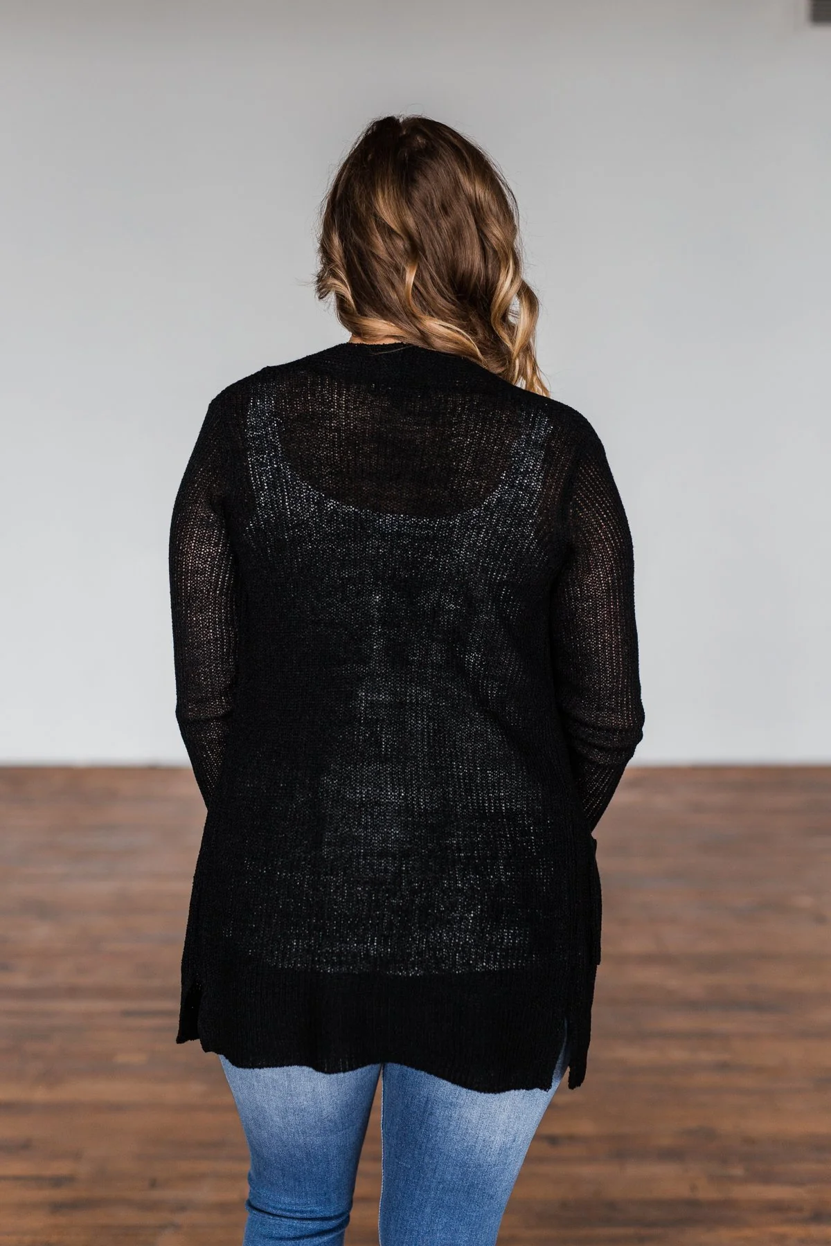 Long Sleeve Knit Cardigan- Black - Image 11