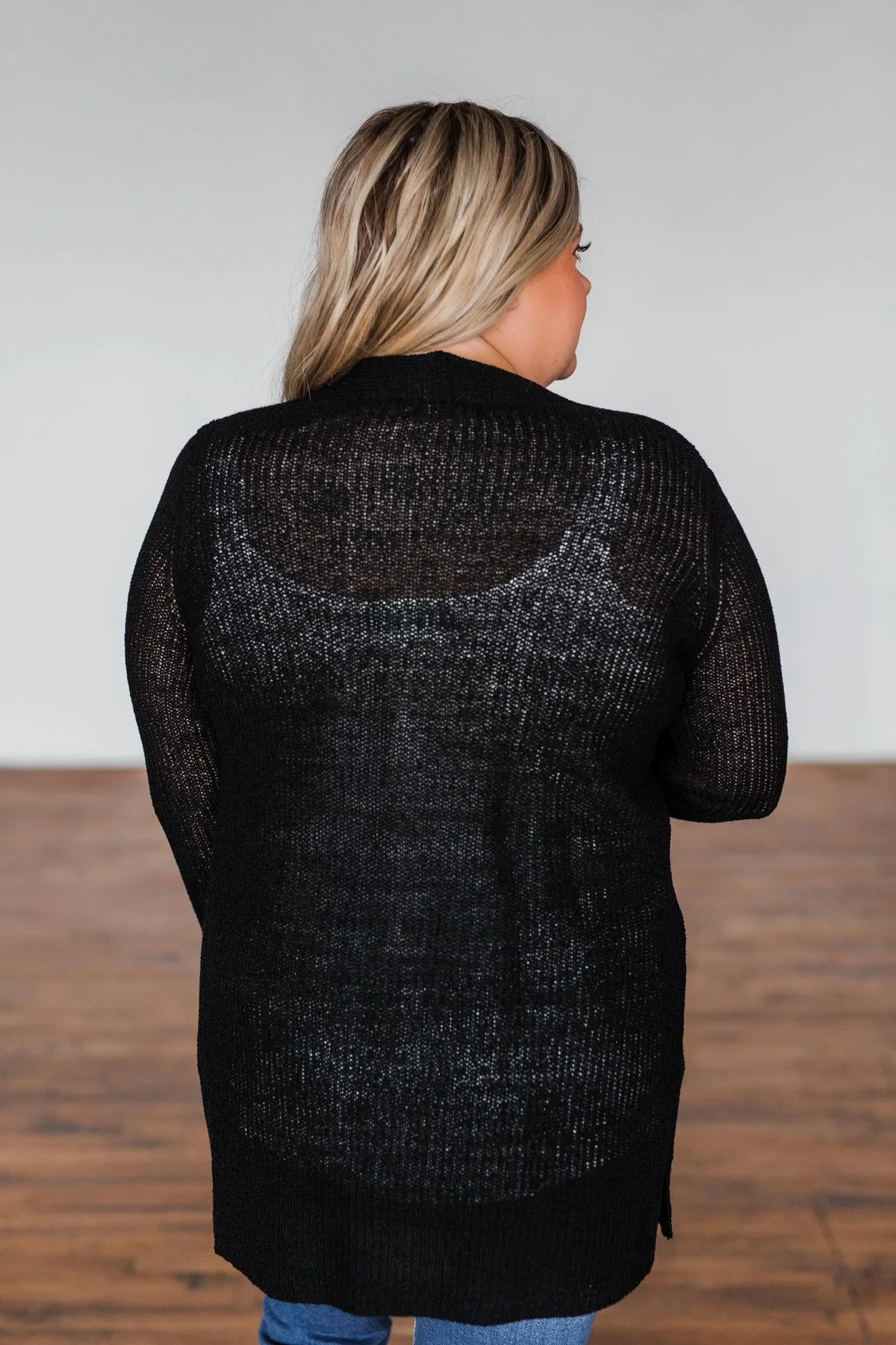 Long Sleeve Knit Cardigan- Black - Image 12