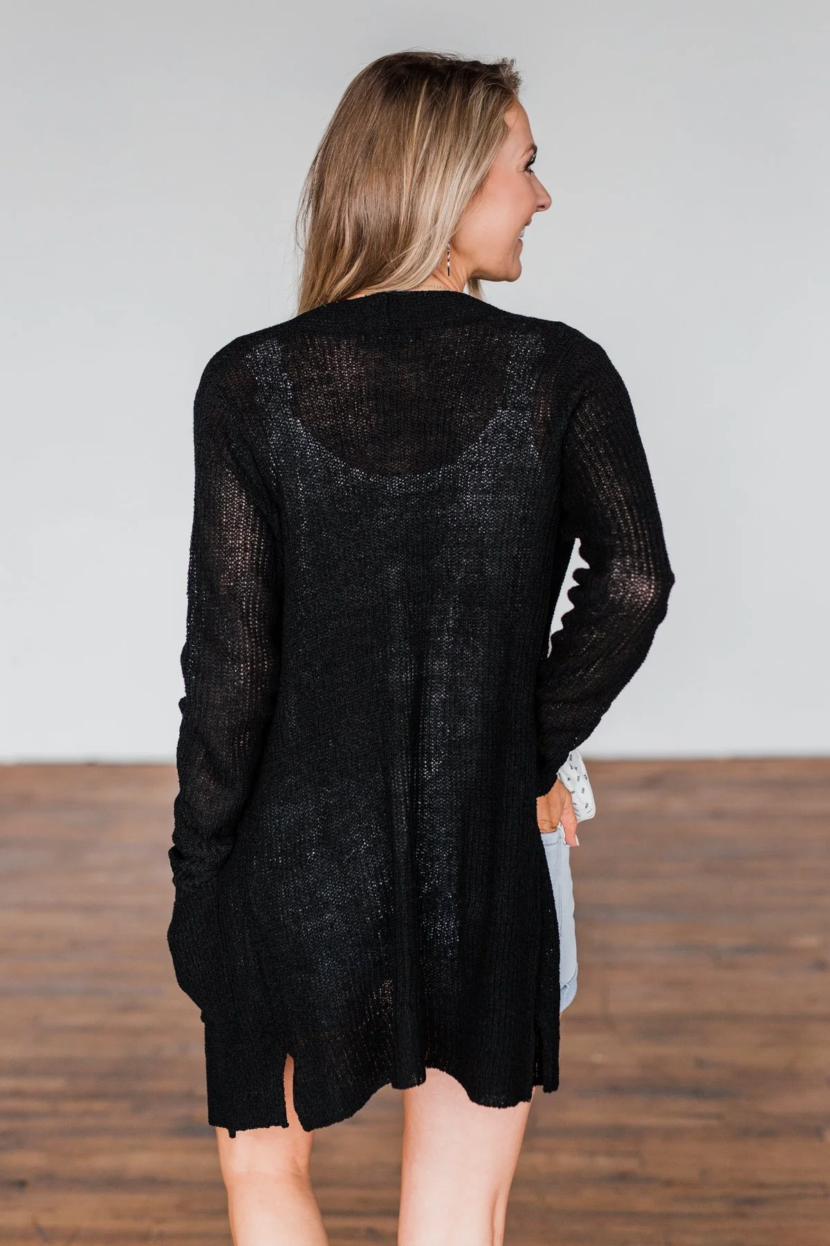 Long Sleeve Knit Cardigan- Black - Image 13
