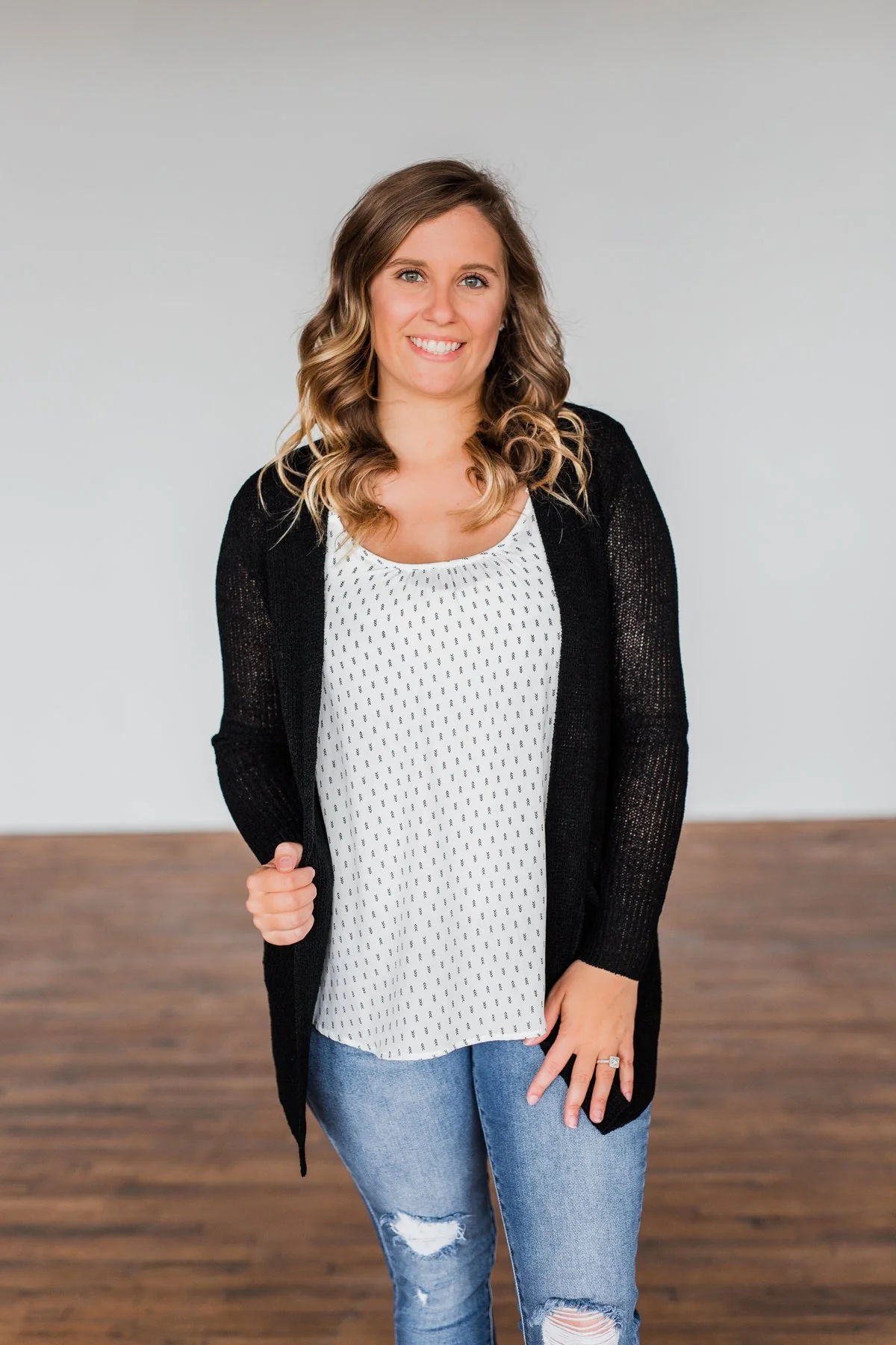 Long Sleeve Knit Cardigan- Black - Image 5