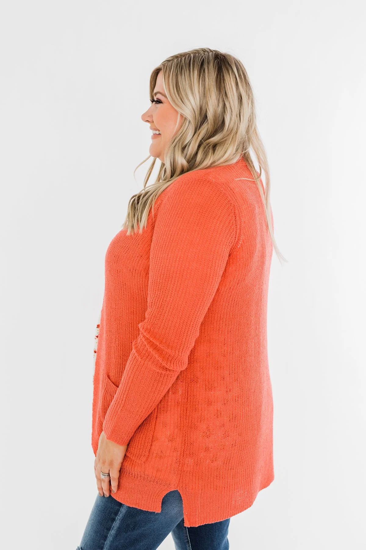 Long Sleeve Knit Cardigan- Coral - Image 10