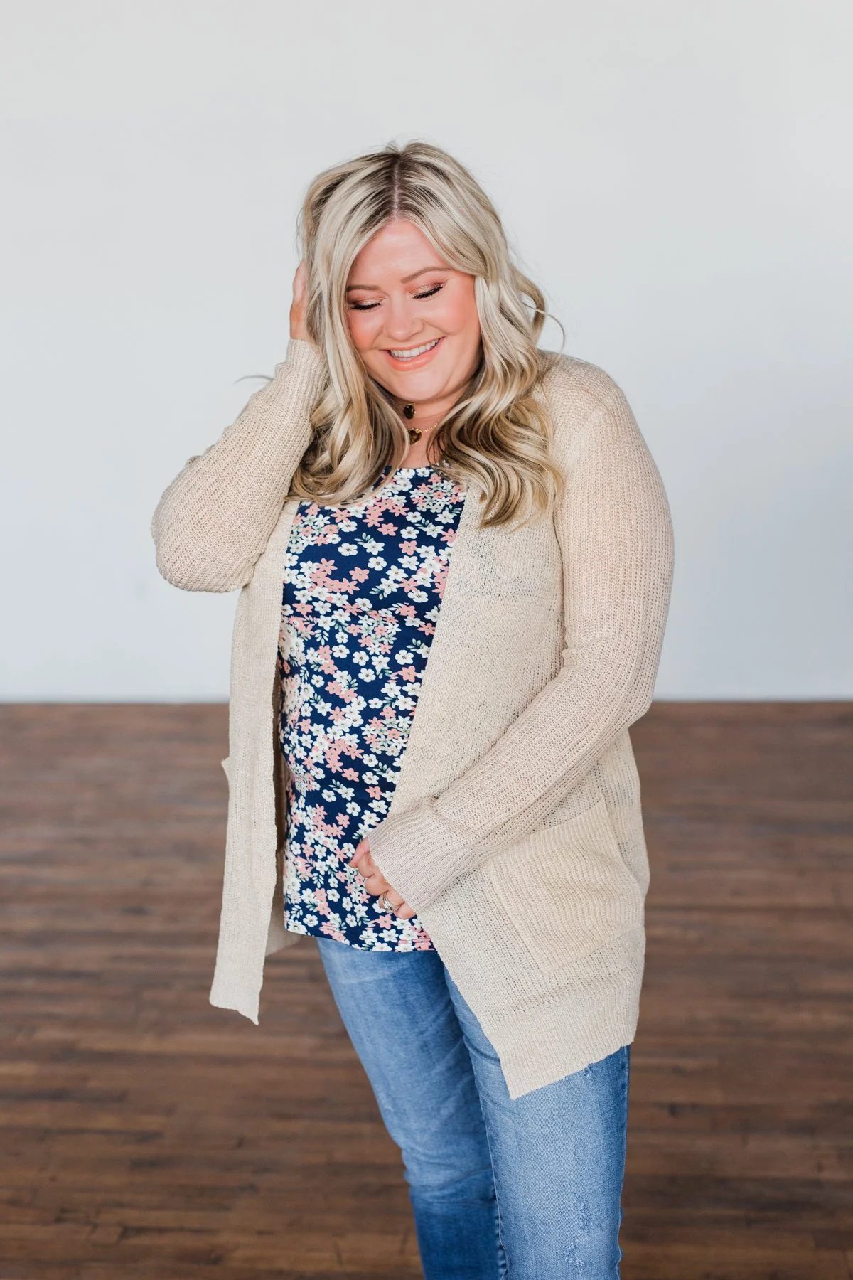 Long Sleeve Knit Cardigan- Oatmeal - Image 5