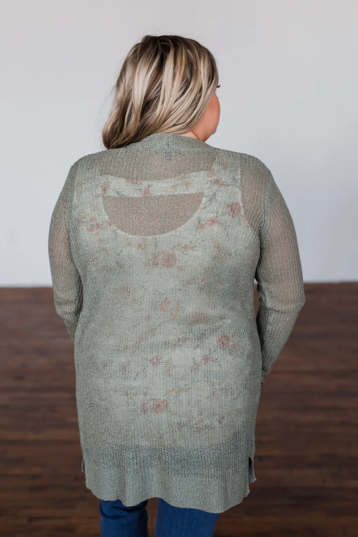 Long Sleeve Knit Cardigan- Sage - Image 8