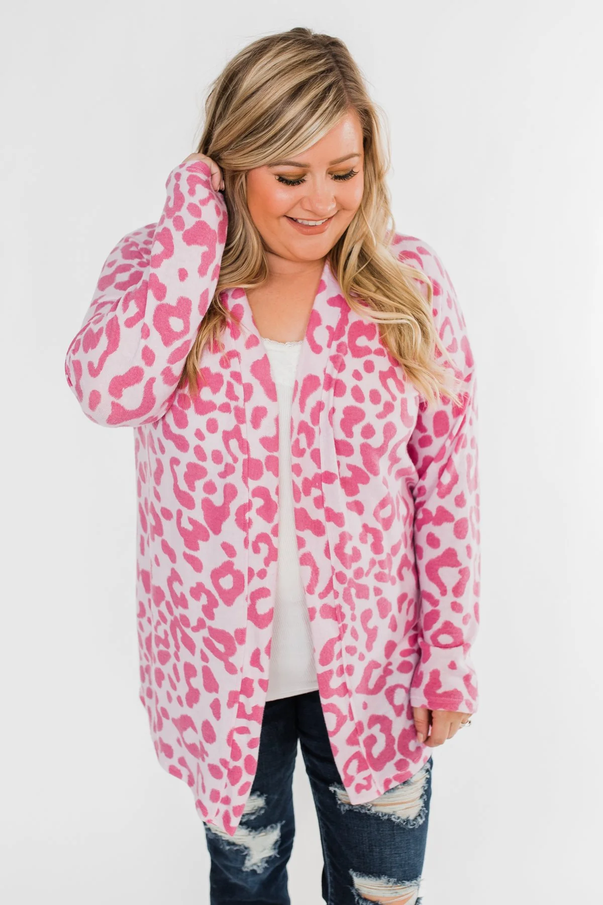Long Sleeve Leopard Cardigan- Taffy Pink - Image 4