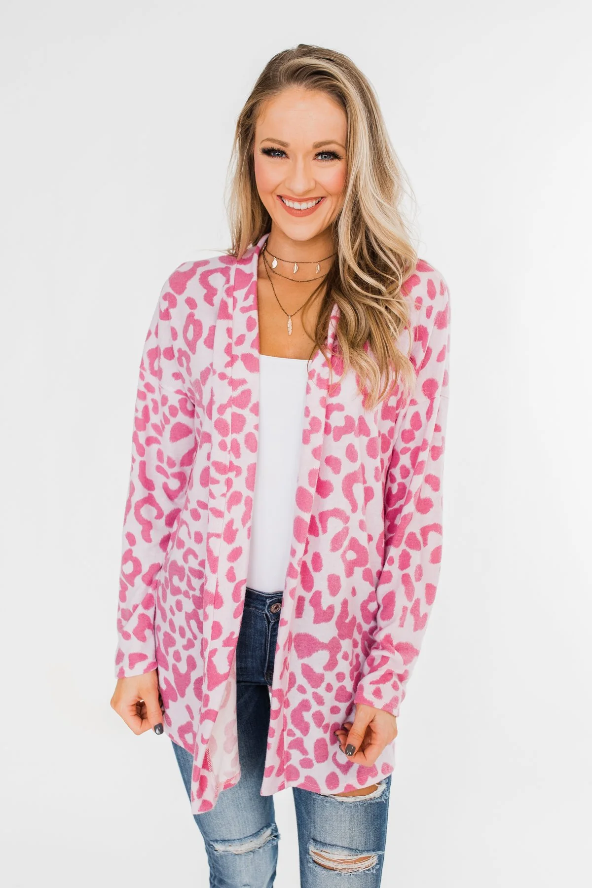 Long Sleeve Leopard Cardigan- Taffy Pink - Image 5