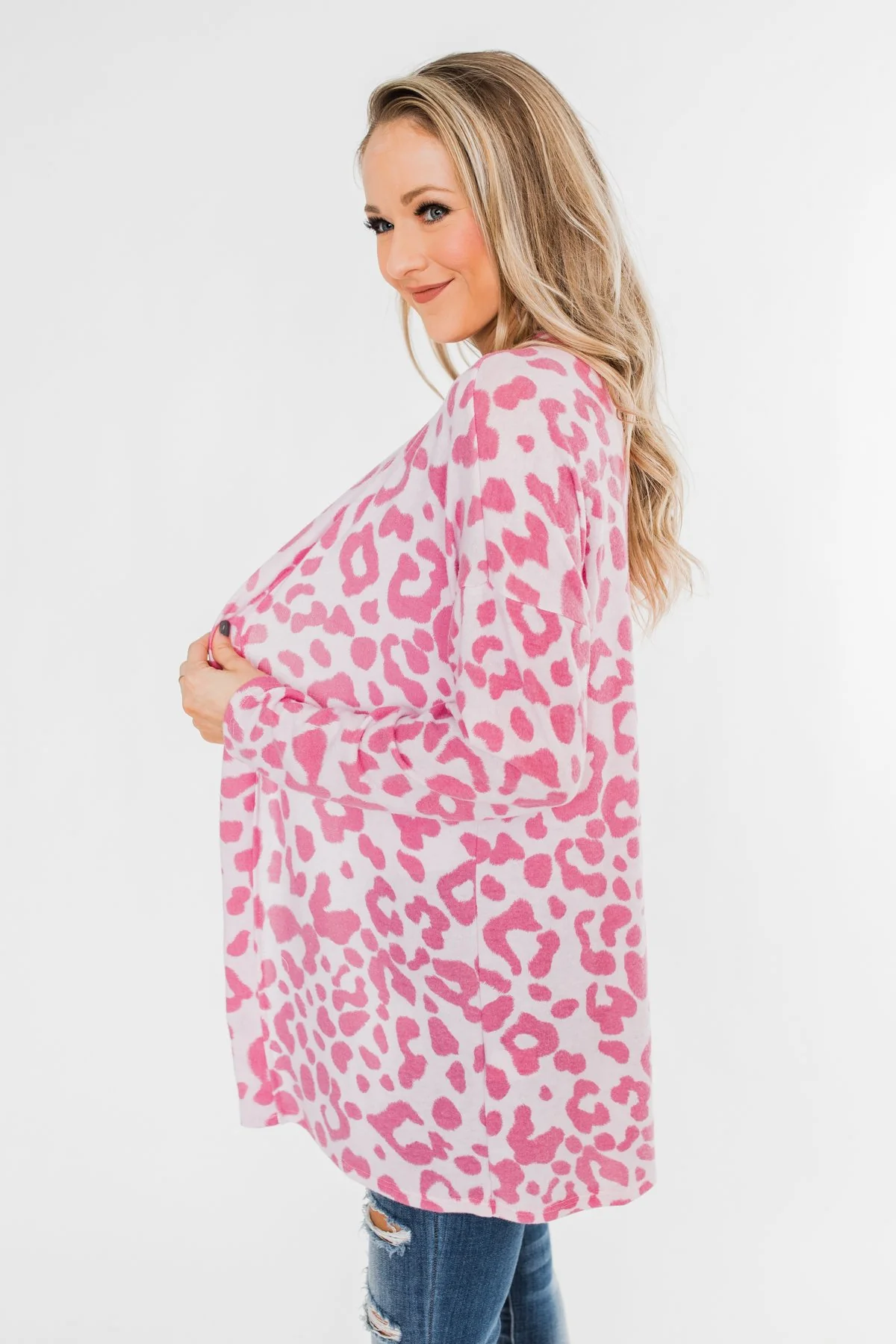 Long Sleeve Leopard Cardigan- Taffy Pink - Image 8