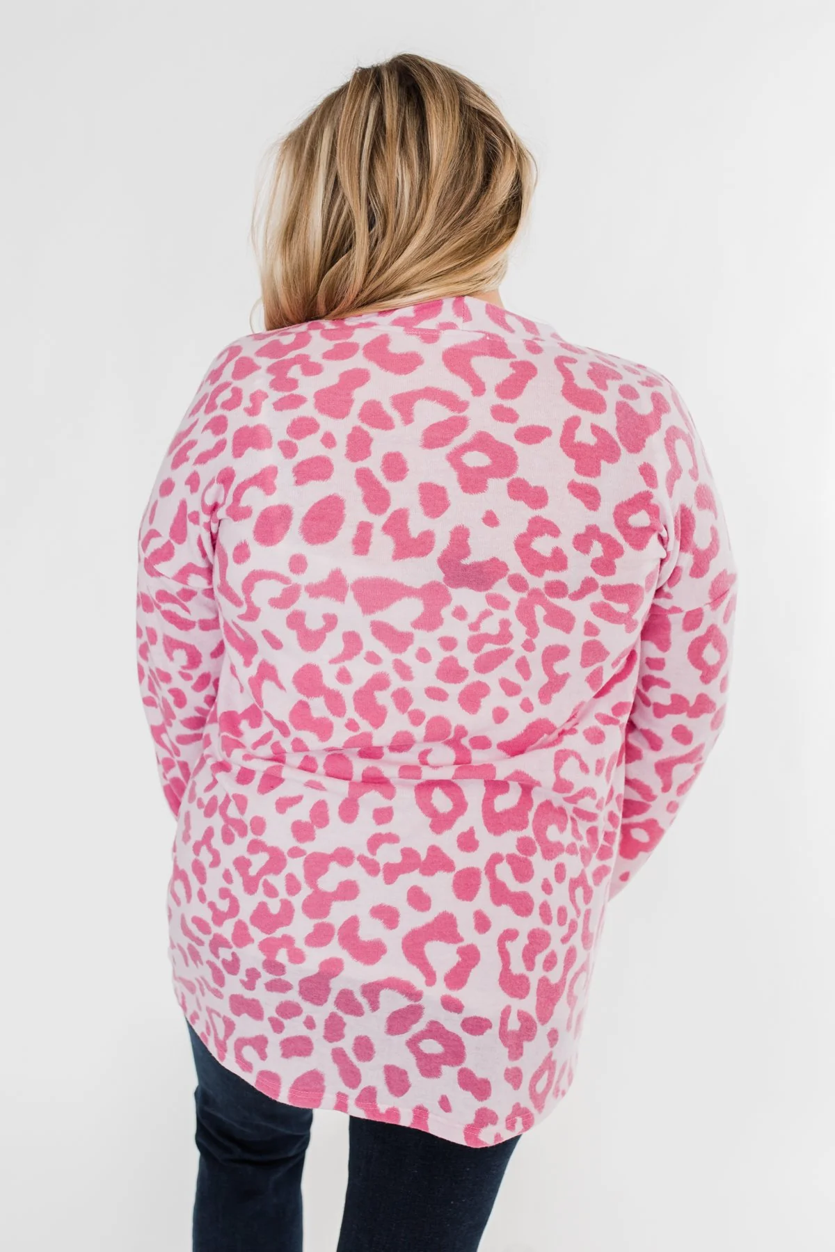 Long Sleeve Leopard Cardigan- Taffy Pink - Image 9