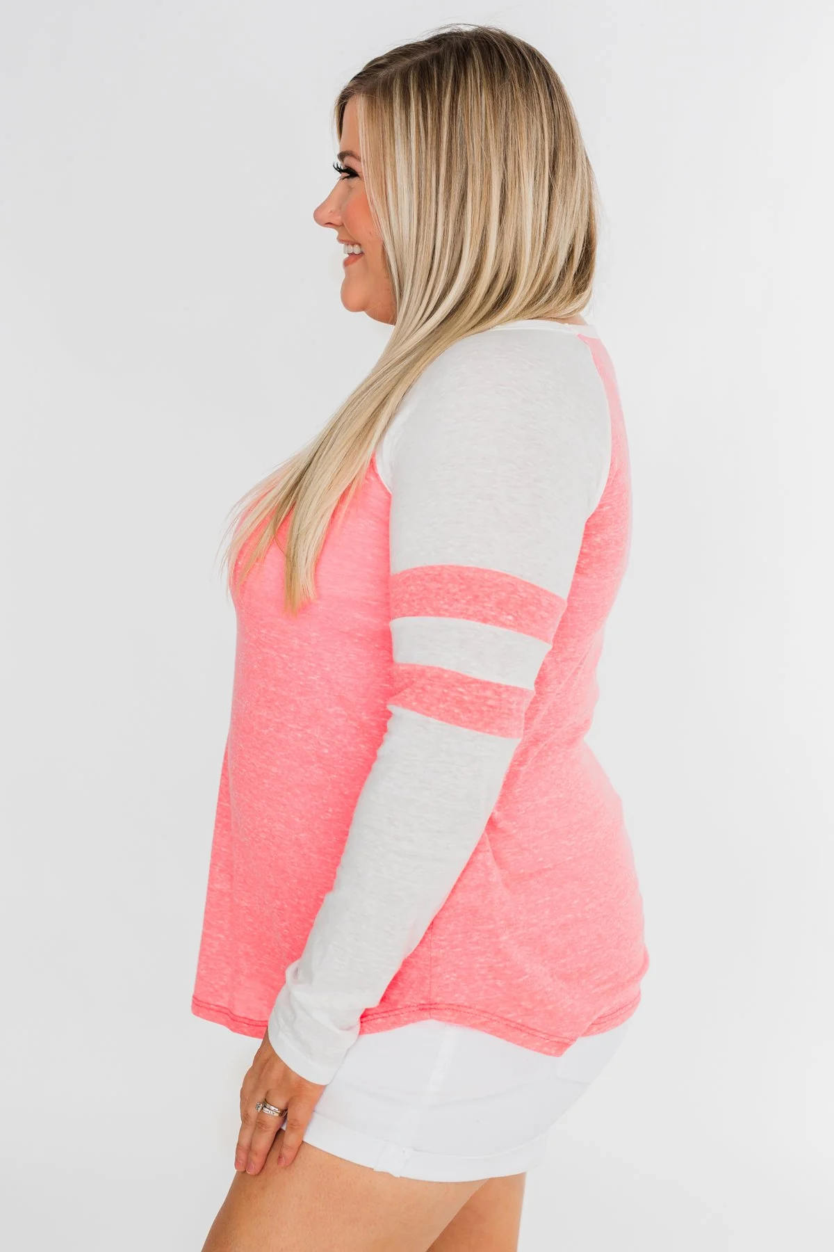 Long Sleeve Raglan Top- Neon Pink - Image 10