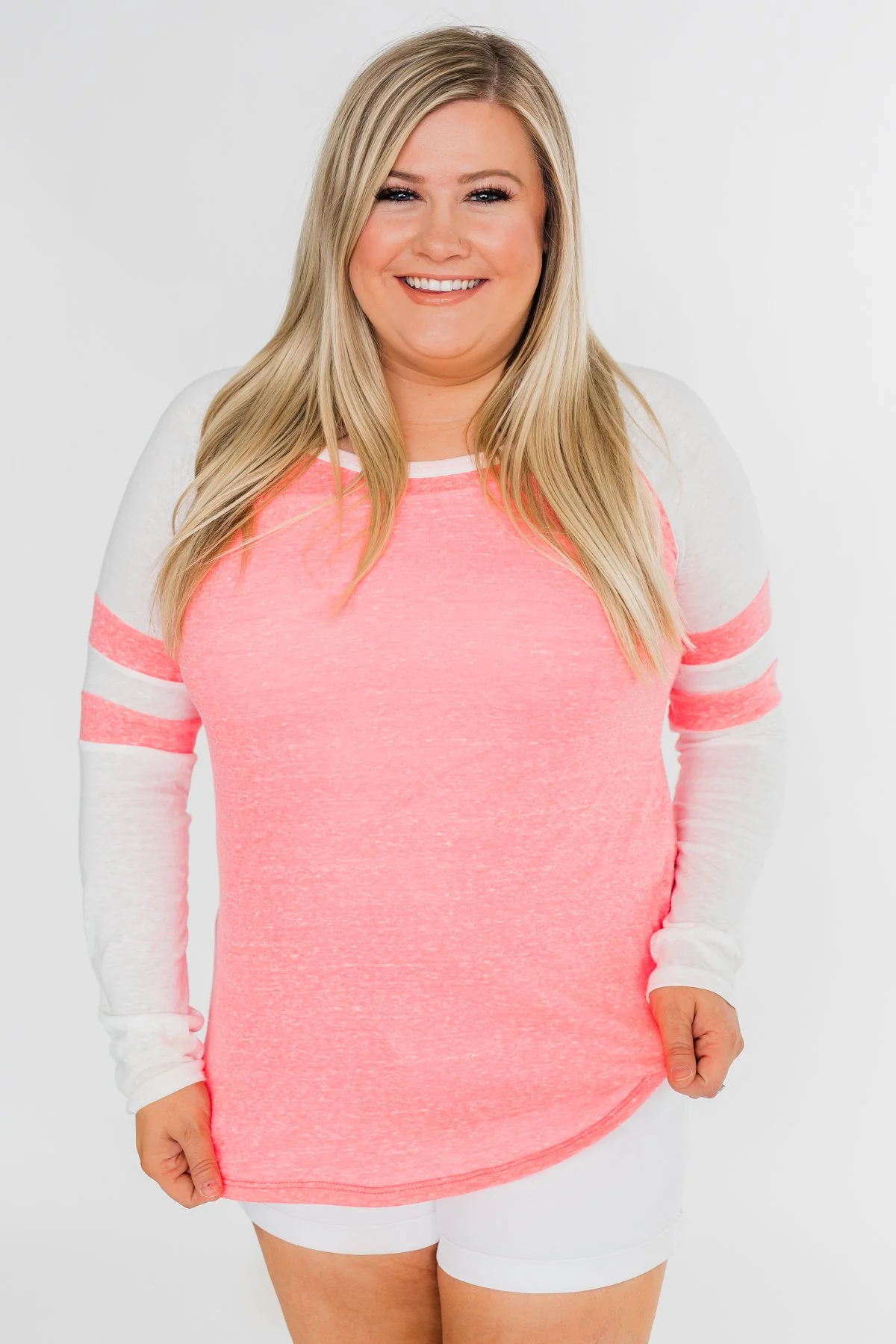 Long Sleeve Raglan Top- Neon Pink - Image 4