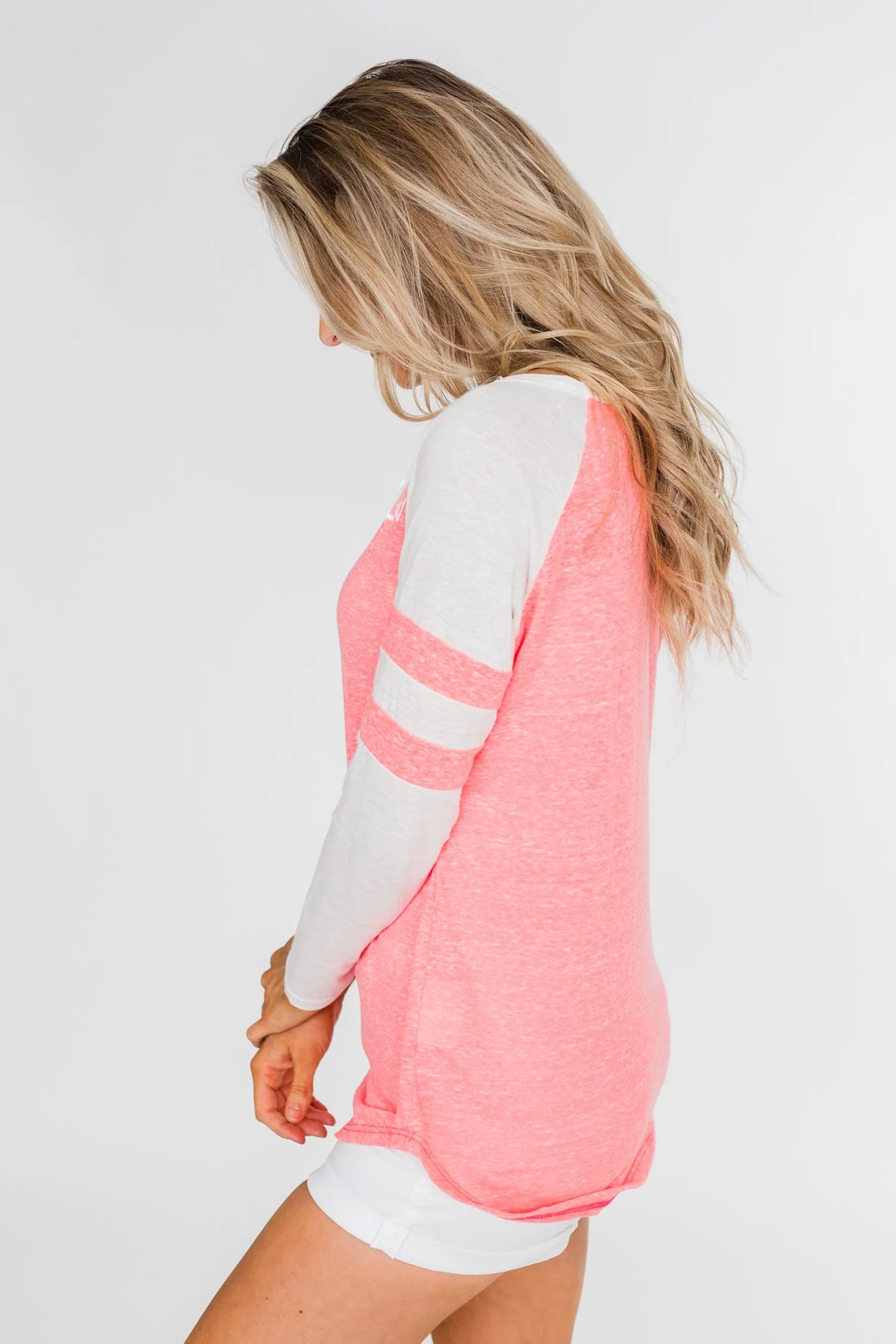 Long Sleeve Raglan Top- Neon Pink - Image 9