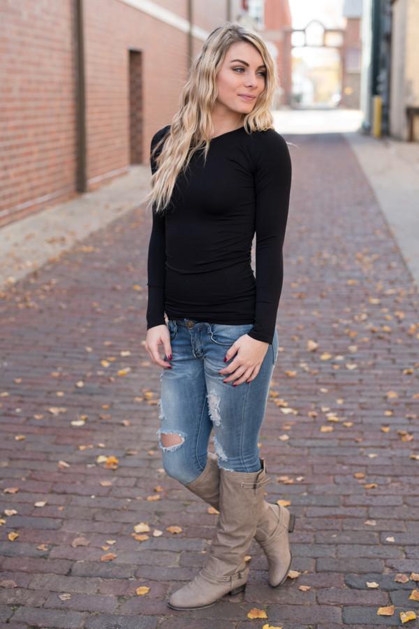 Long Sleeve Seamless Top - Black - Image 3