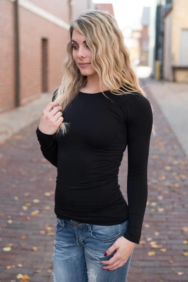 Long Sleeve Seamless Top - Black - Image 4