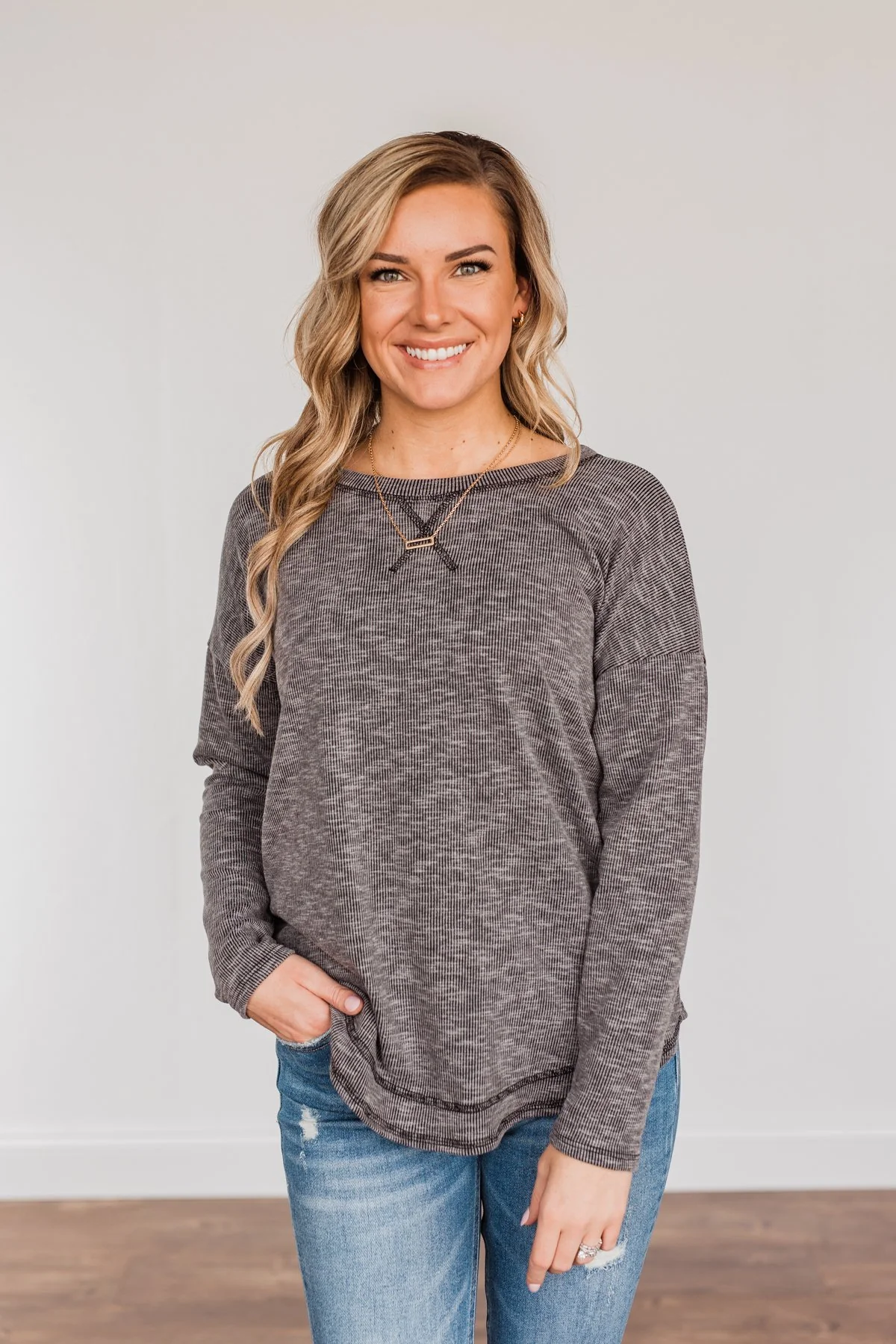 Feeling Lovely Long Sleeve Shirt- Charcoal - Image 11