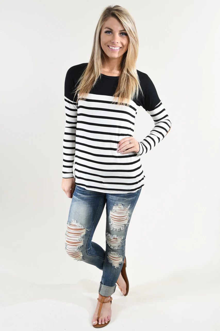 Long Sleeve Striped Black Top - Image 2