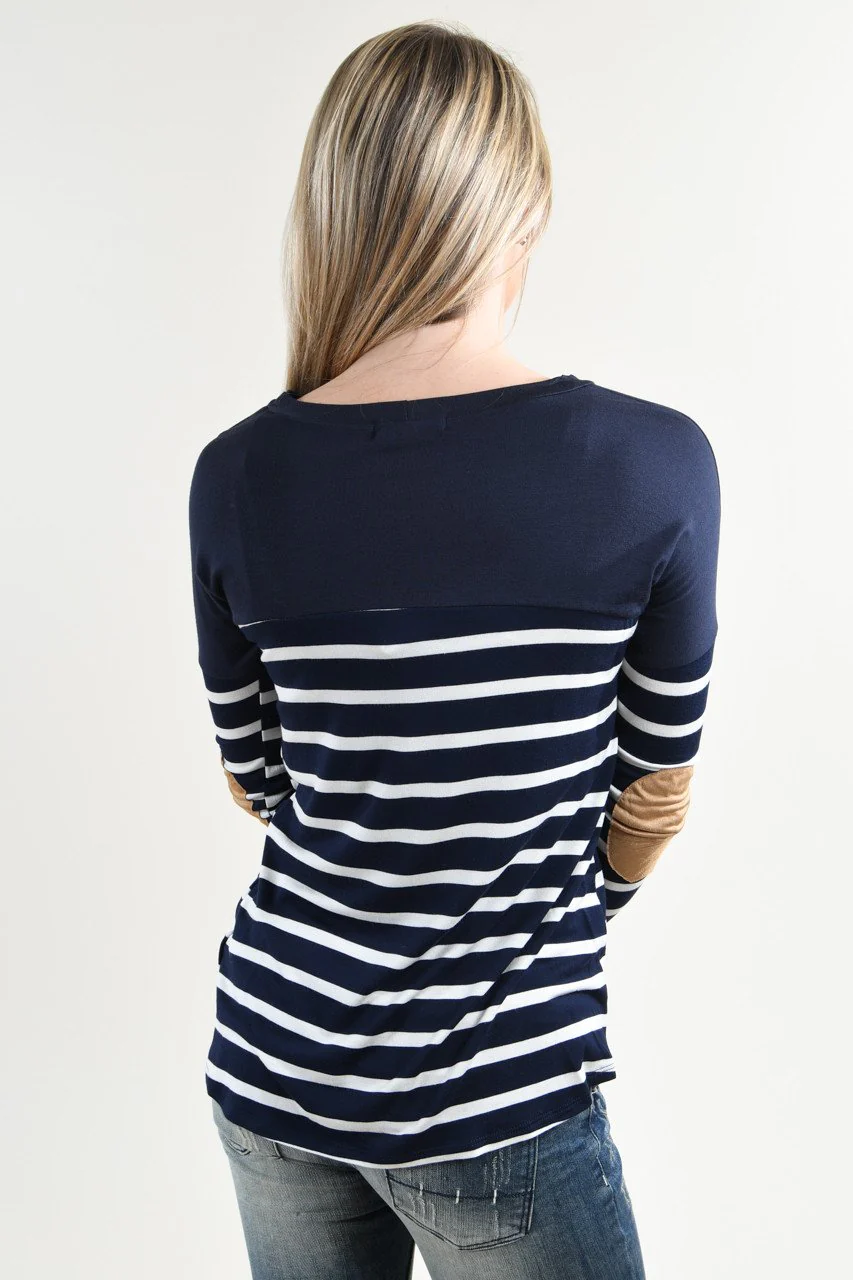 Long Sleeve Striped Navy Top - Image 6
