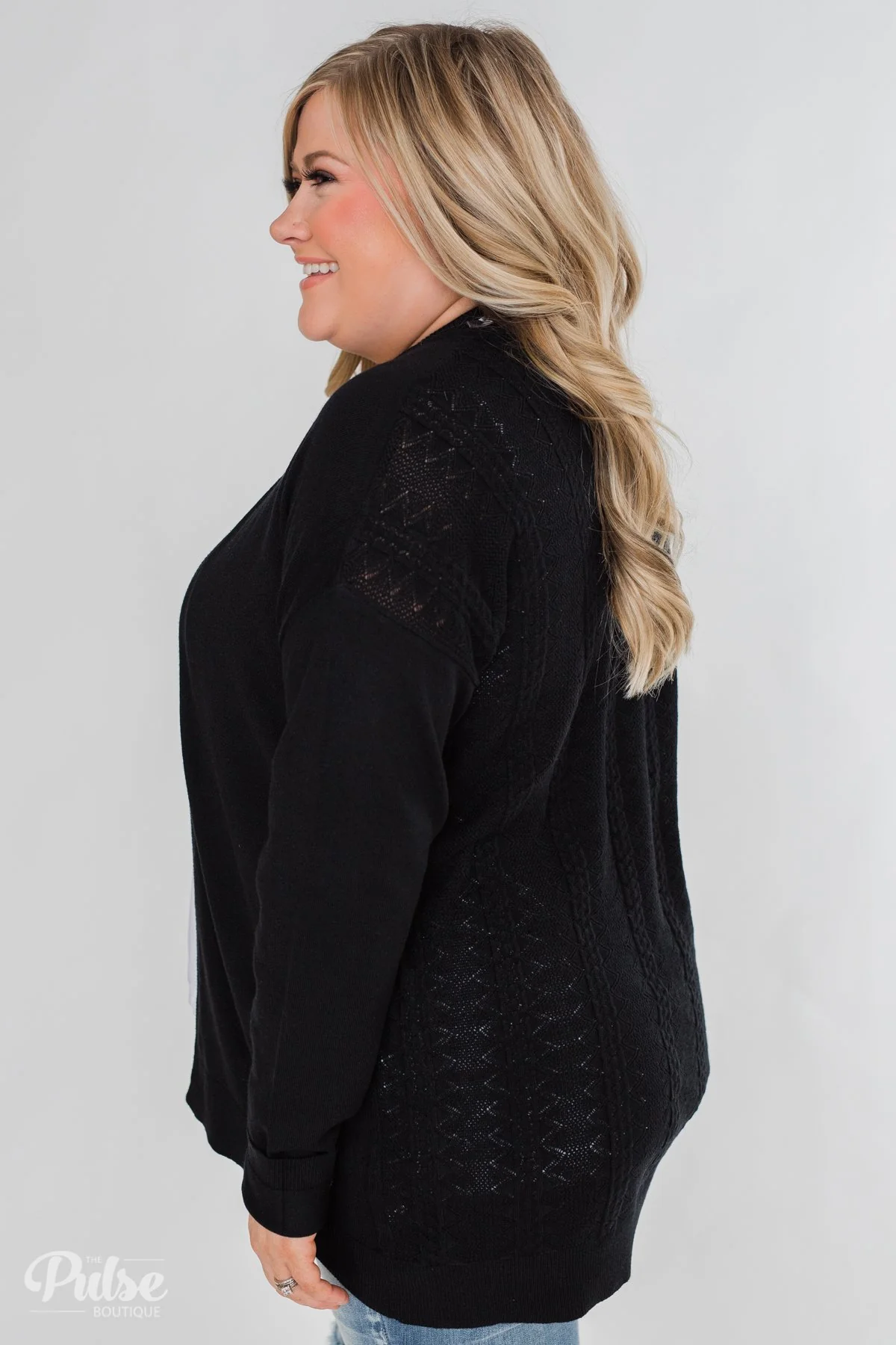 Long Sleeve Textured Back Cardigan- Black - Image 19