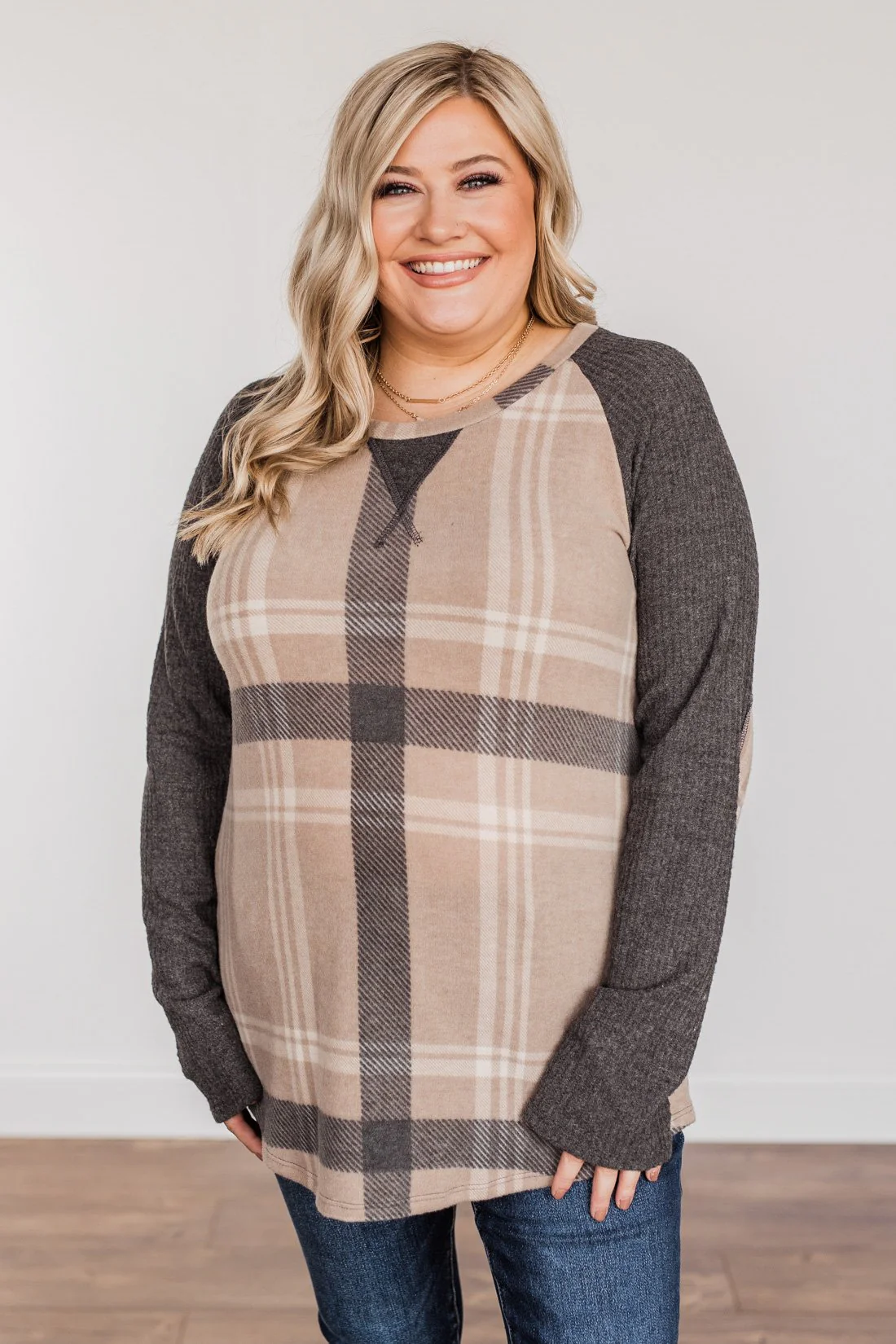 Decadent Days Long Sleeve Top- Taupe & Charcoal - Image 3