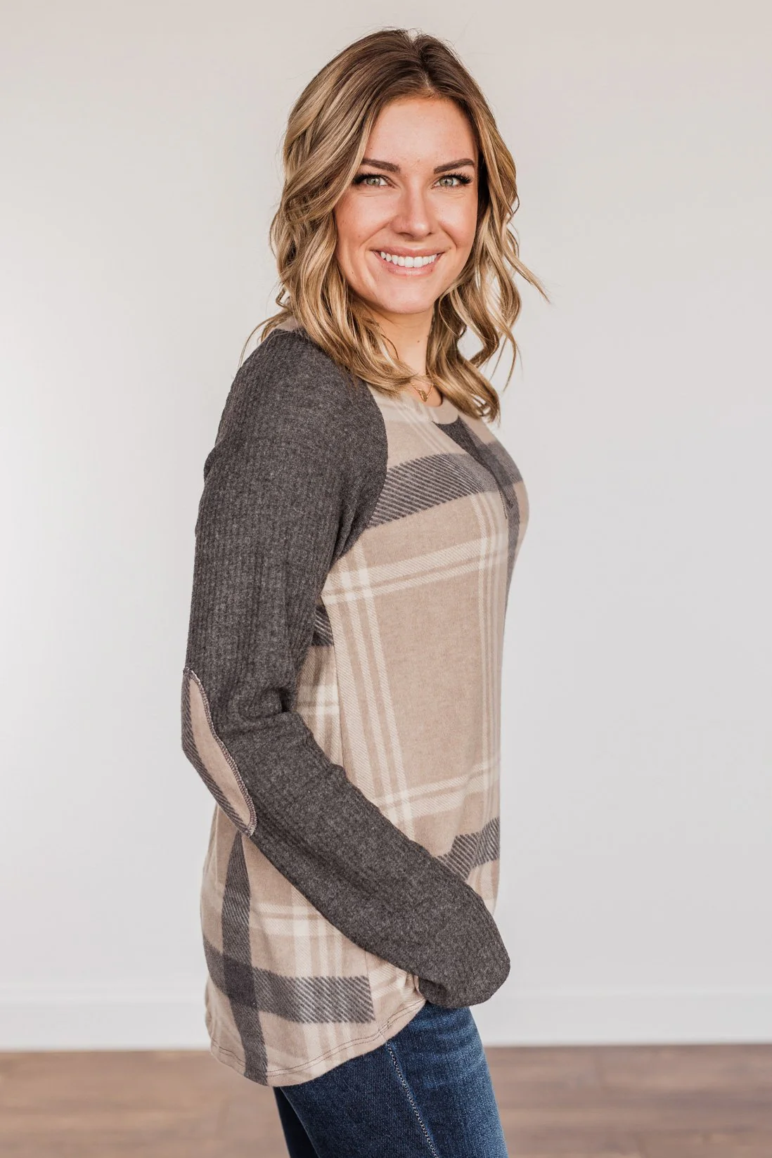 Decadent Days Long Sleeve Top- Taupe & Charcoal - Image 6