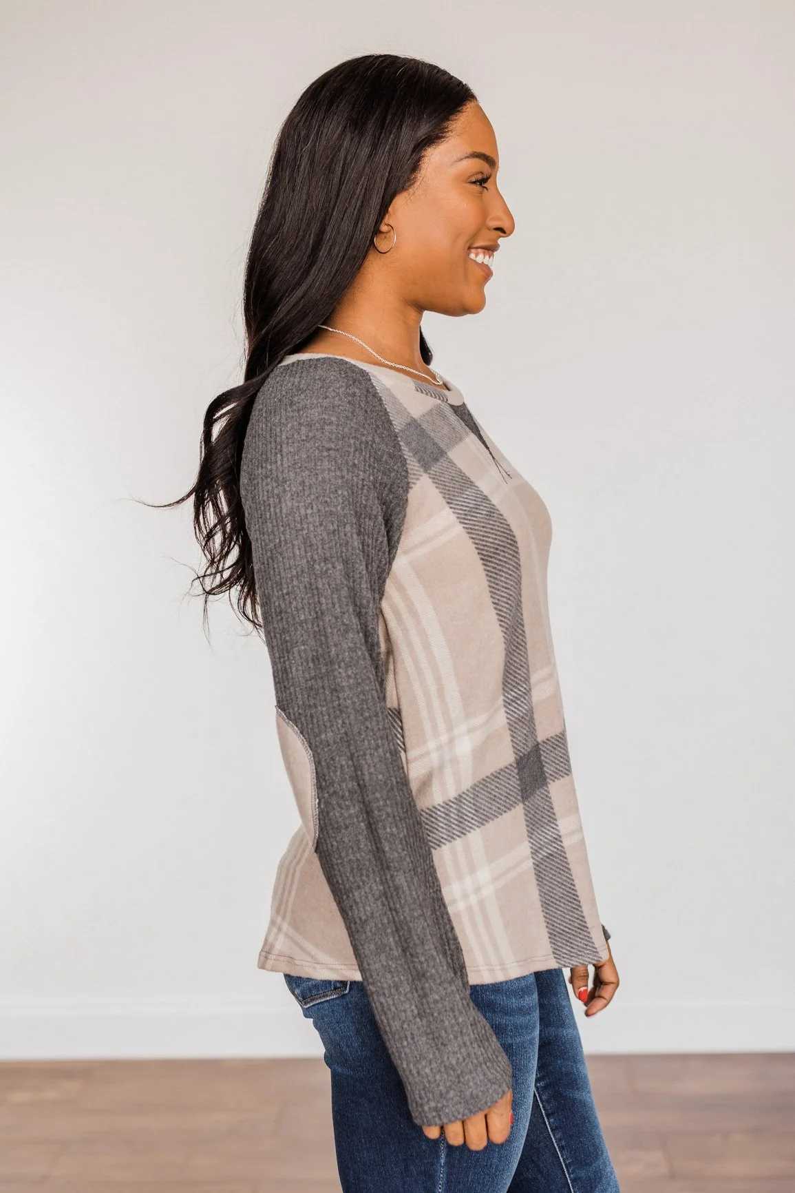 Decadent Days Long Sleeve Top- Taupe & Charcoal - Image 7