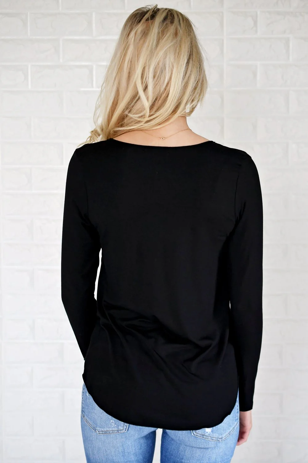 Long Sleeve V-Neck Top ~ Black - Image 8