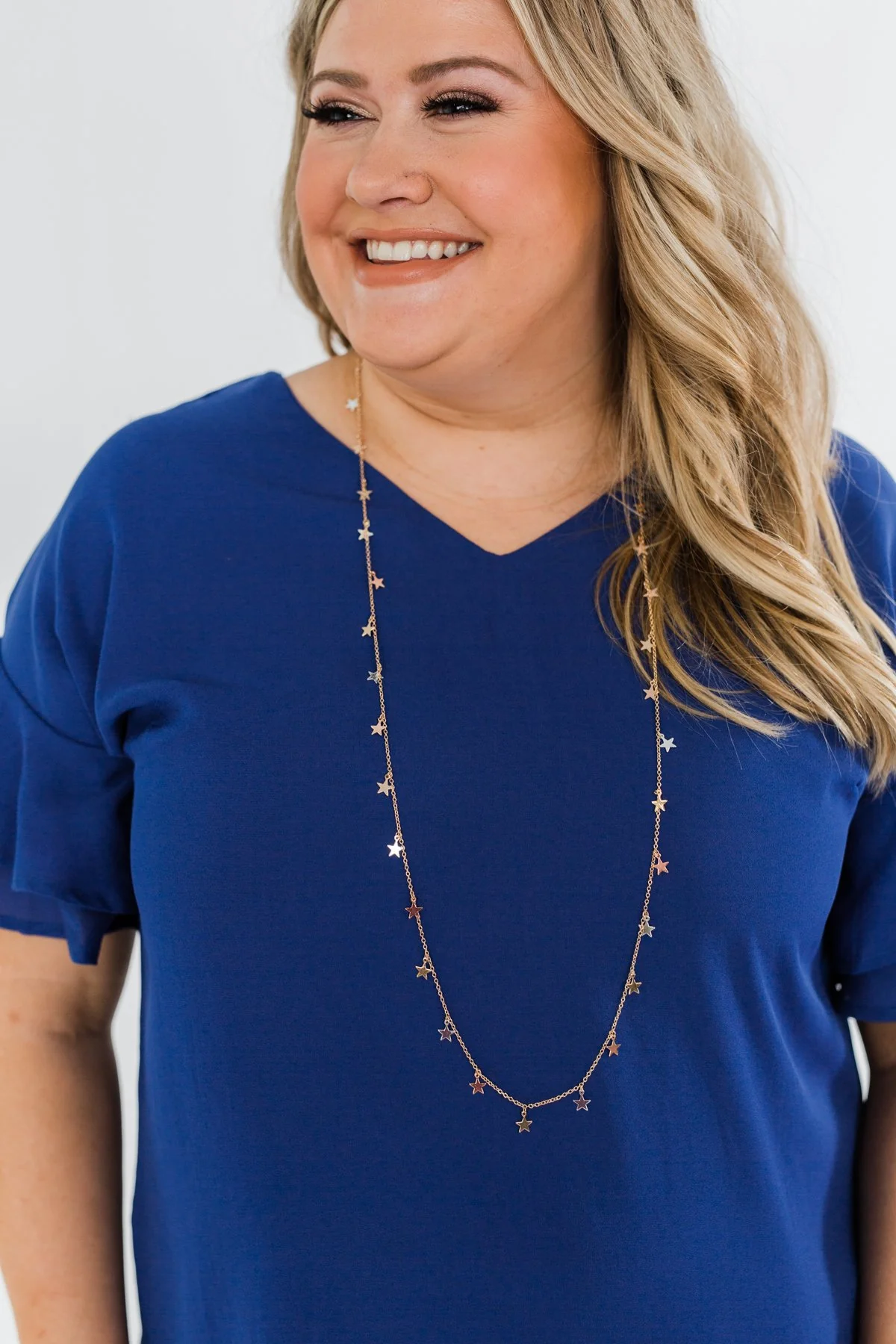 Long Star Charm Necklace- Gold - Image 4